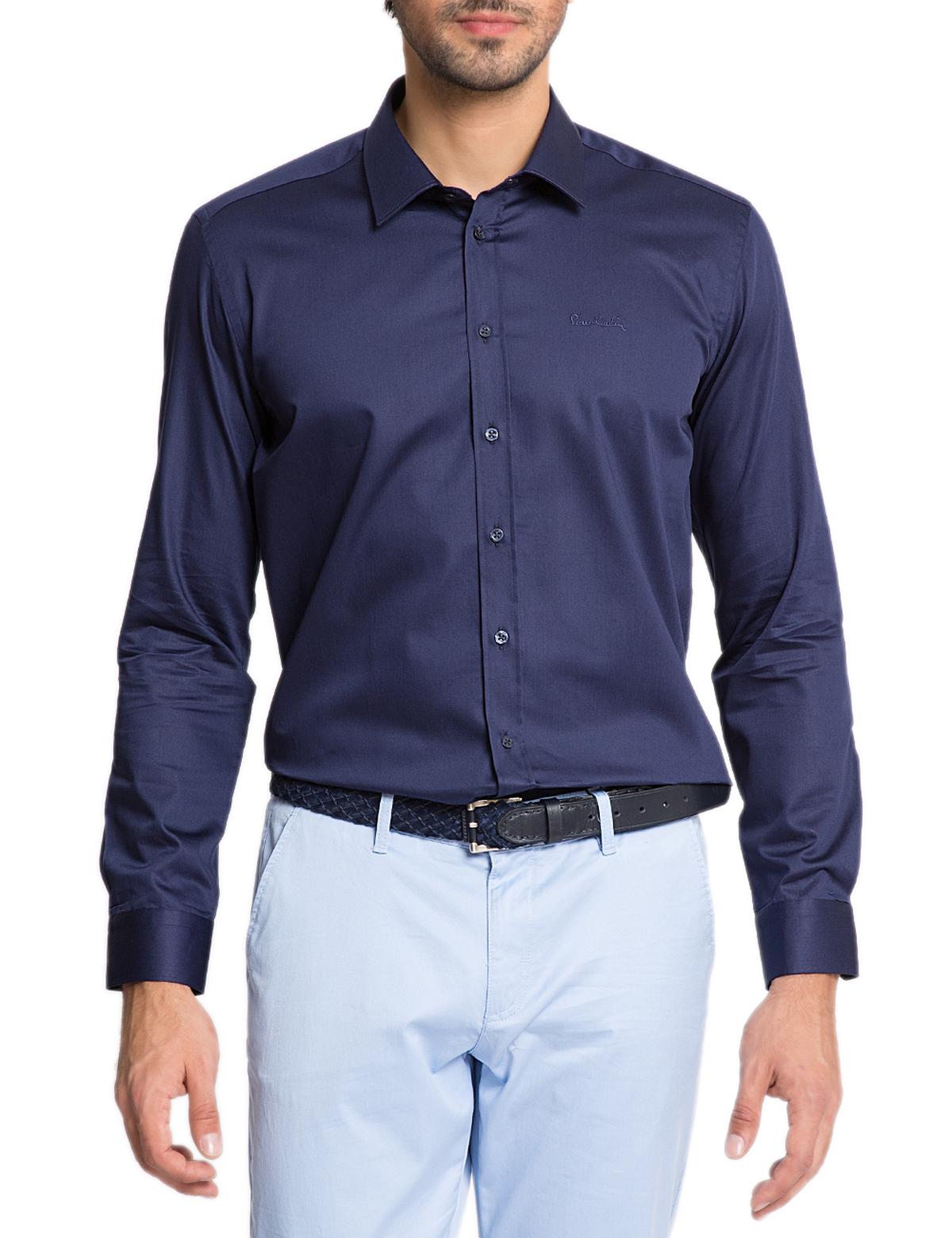 Lacivert Slim Fit Uzun Kollu Basic Gömlek