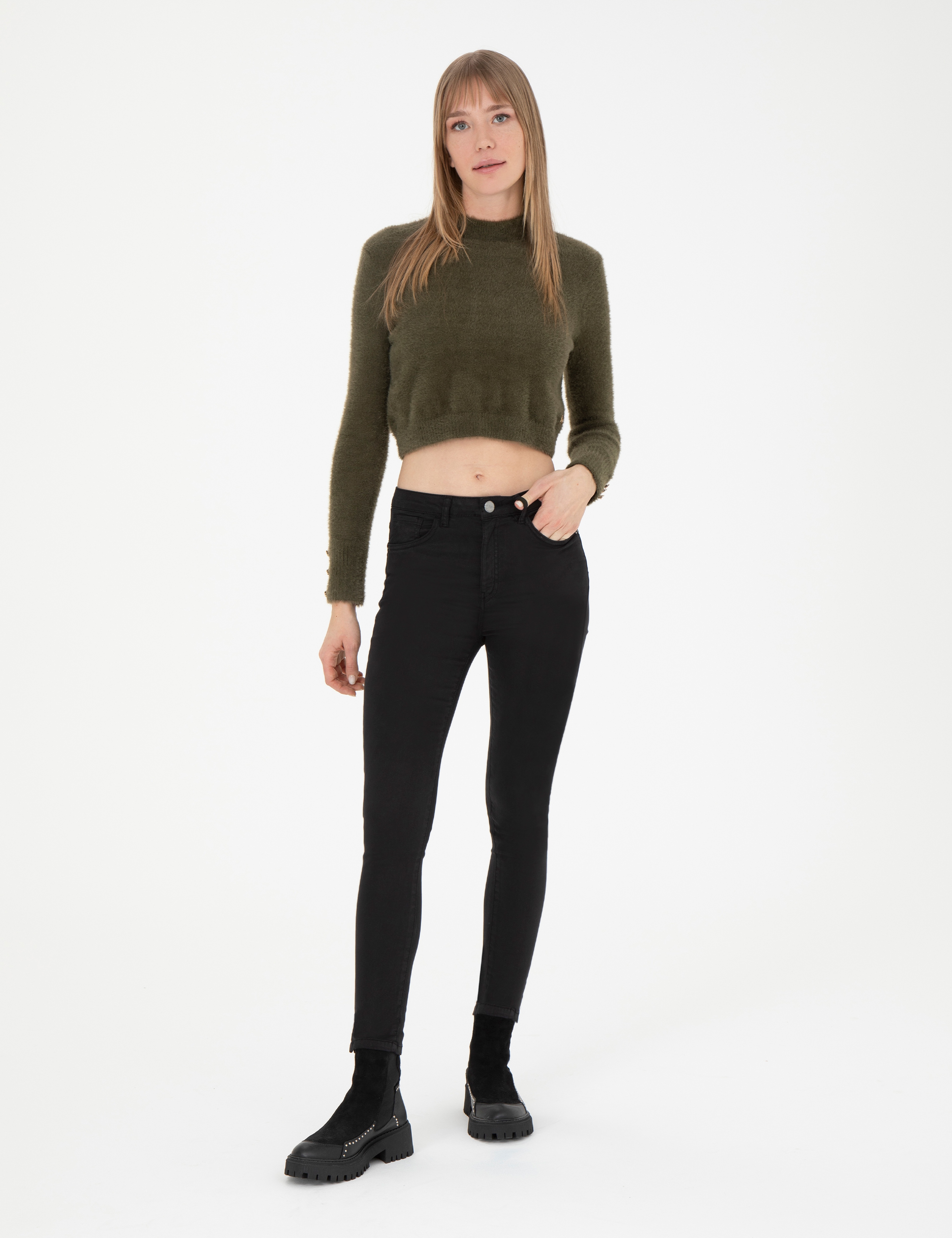 Siyah Skinny Fit Kanvas Pantolon - Image 3