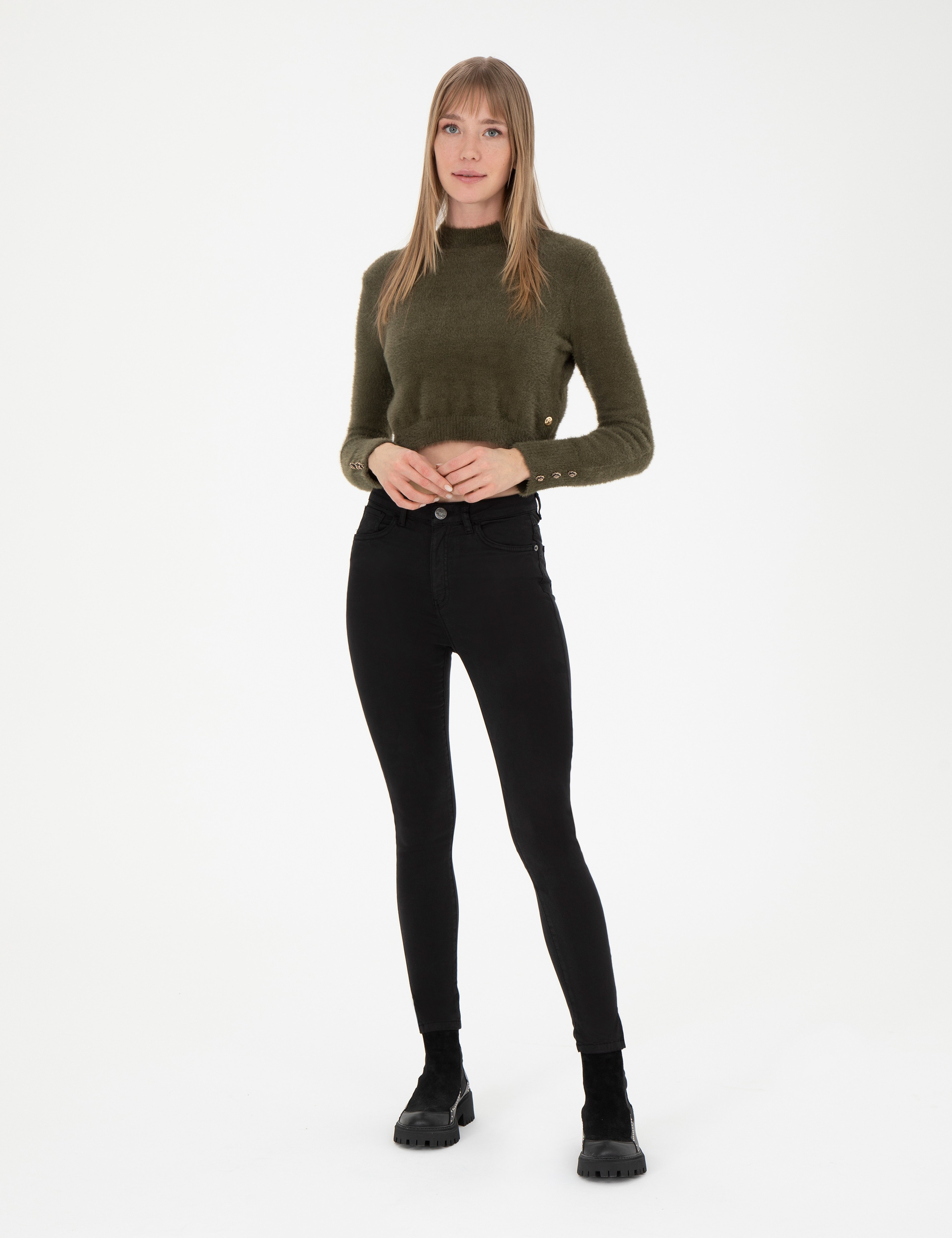 Siyah Skinny Fit Kanvas Pantolon - Image 1