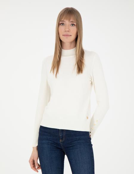 Ekru Slim Fit Yarım Balıkçı Yaka Kazak - 50278031003