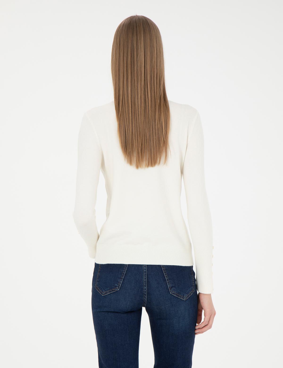 Ekru Slim Fit Yarım Balıkçı Yaka Kazak - 50278031003