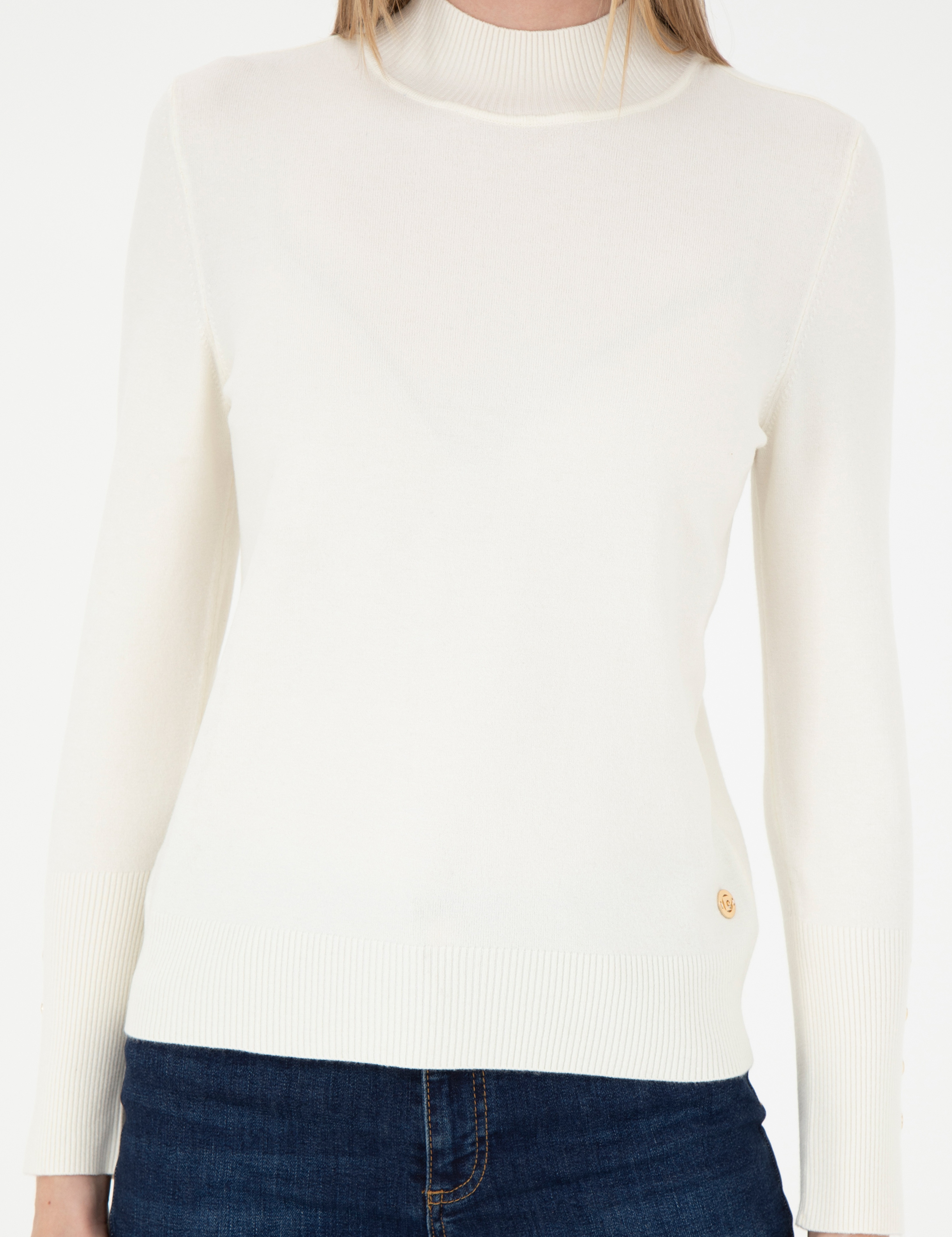 Ekru Slim Fit Yarım Balıkçı Yaka Kazak - Image 6