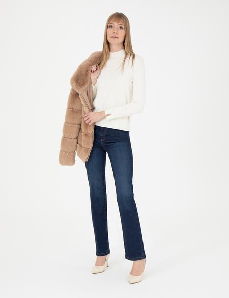 Ekru Slim Fit Yarım Balıkçı Yaka Kazak - 50278031003