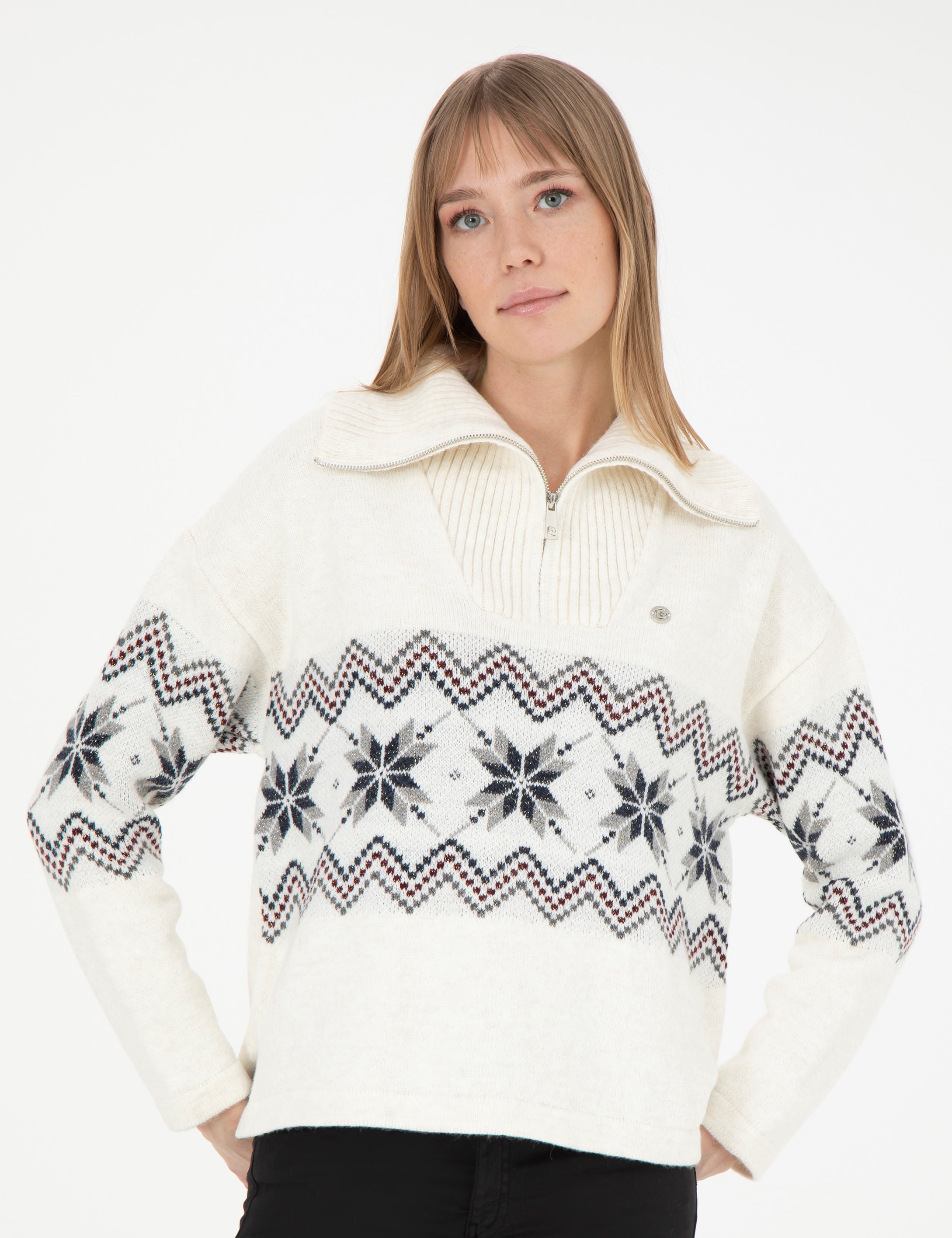 Pierre Cardin Ekru Comfort Fit Fermuarlı Kazak görsel 3
