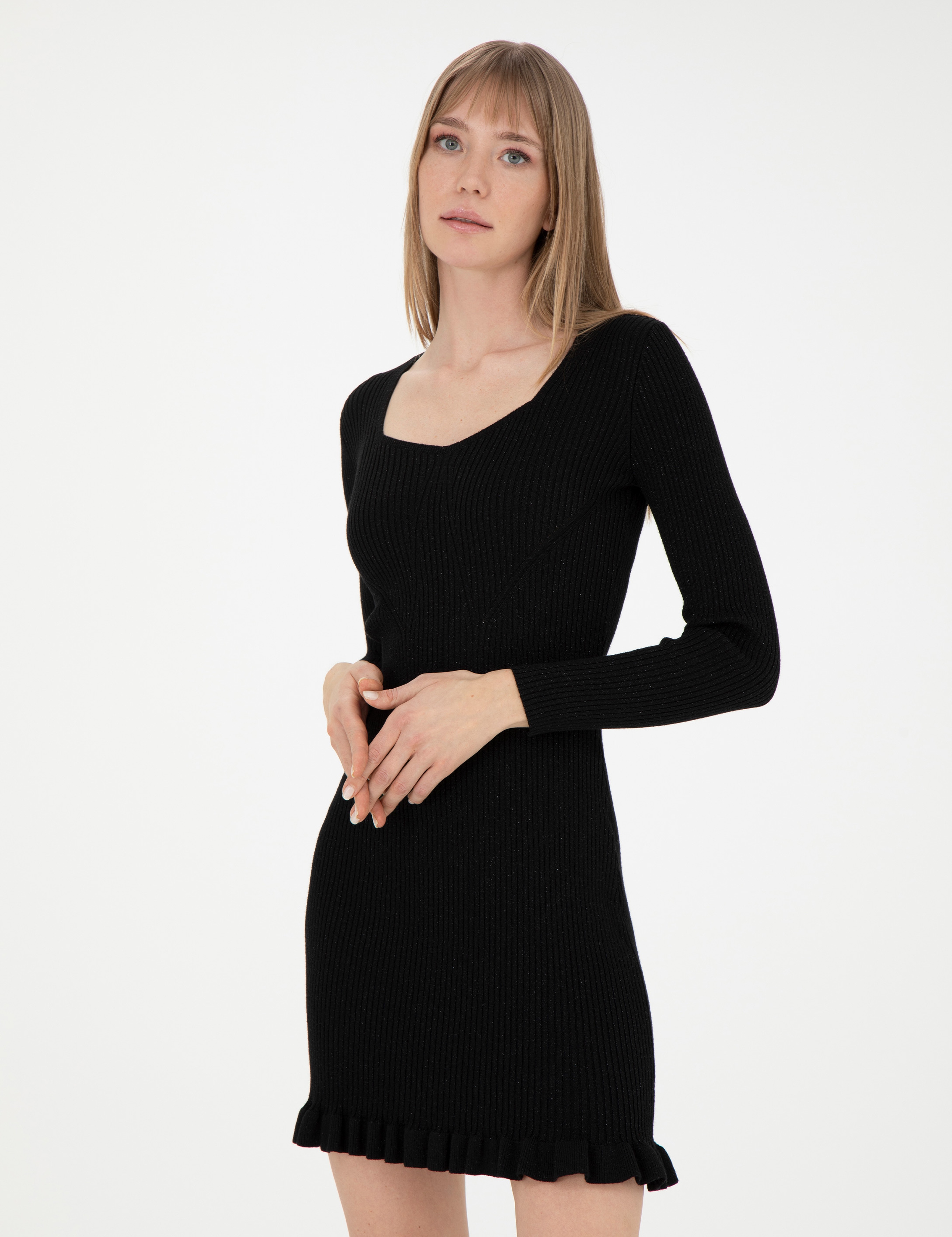 Siyah Extra Slim Fit Triko Elbise - Image 1