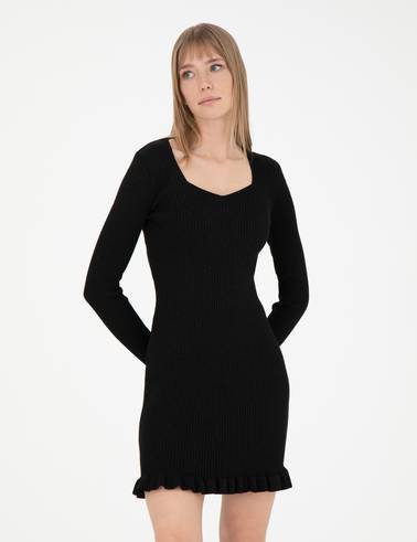 Siyah Ex. Slim Fit Triko Elbise