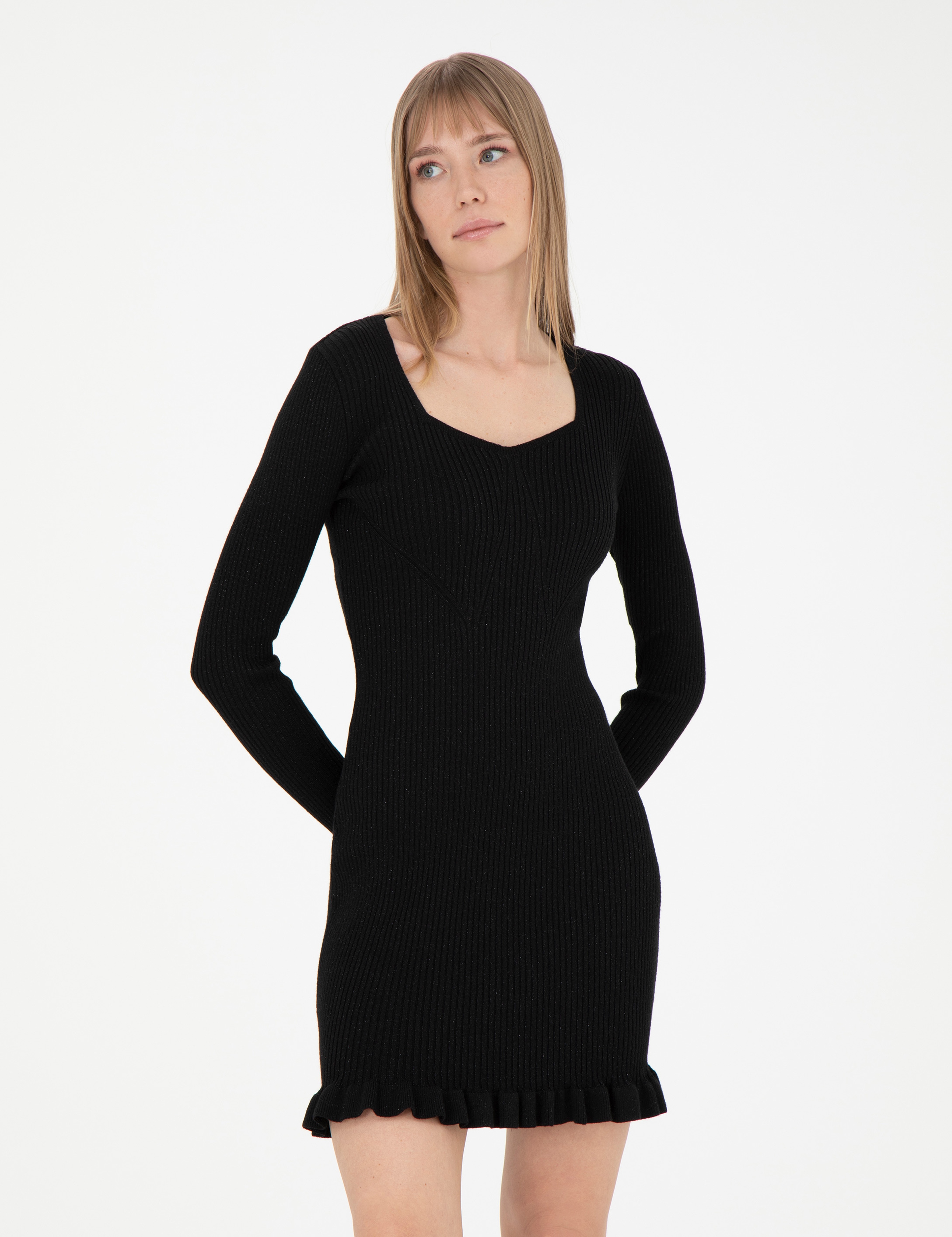 Siyah Extra Slim Fit Triko Elbise - Image 3