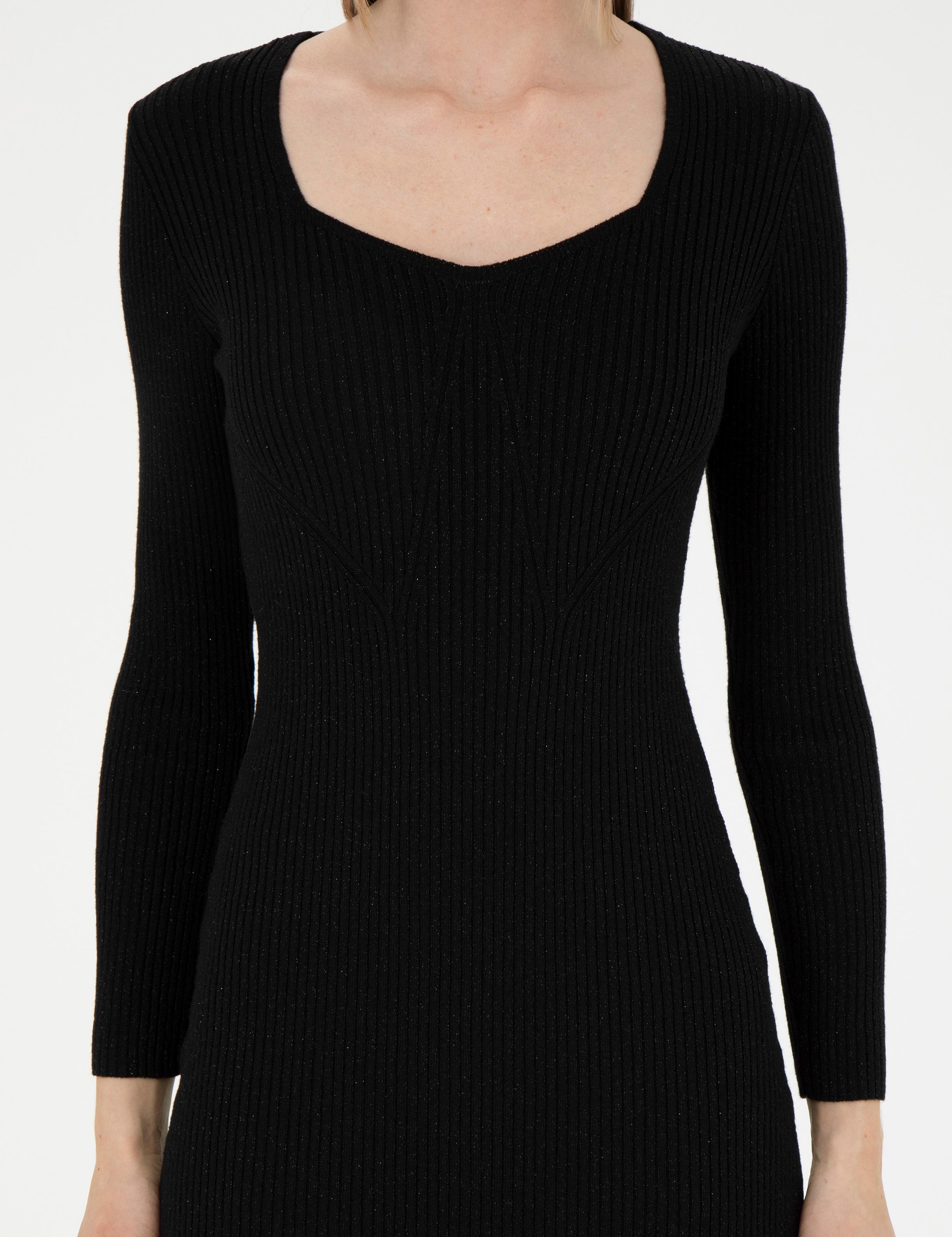 Siyah Ex. Slim Fit Triko Elbise