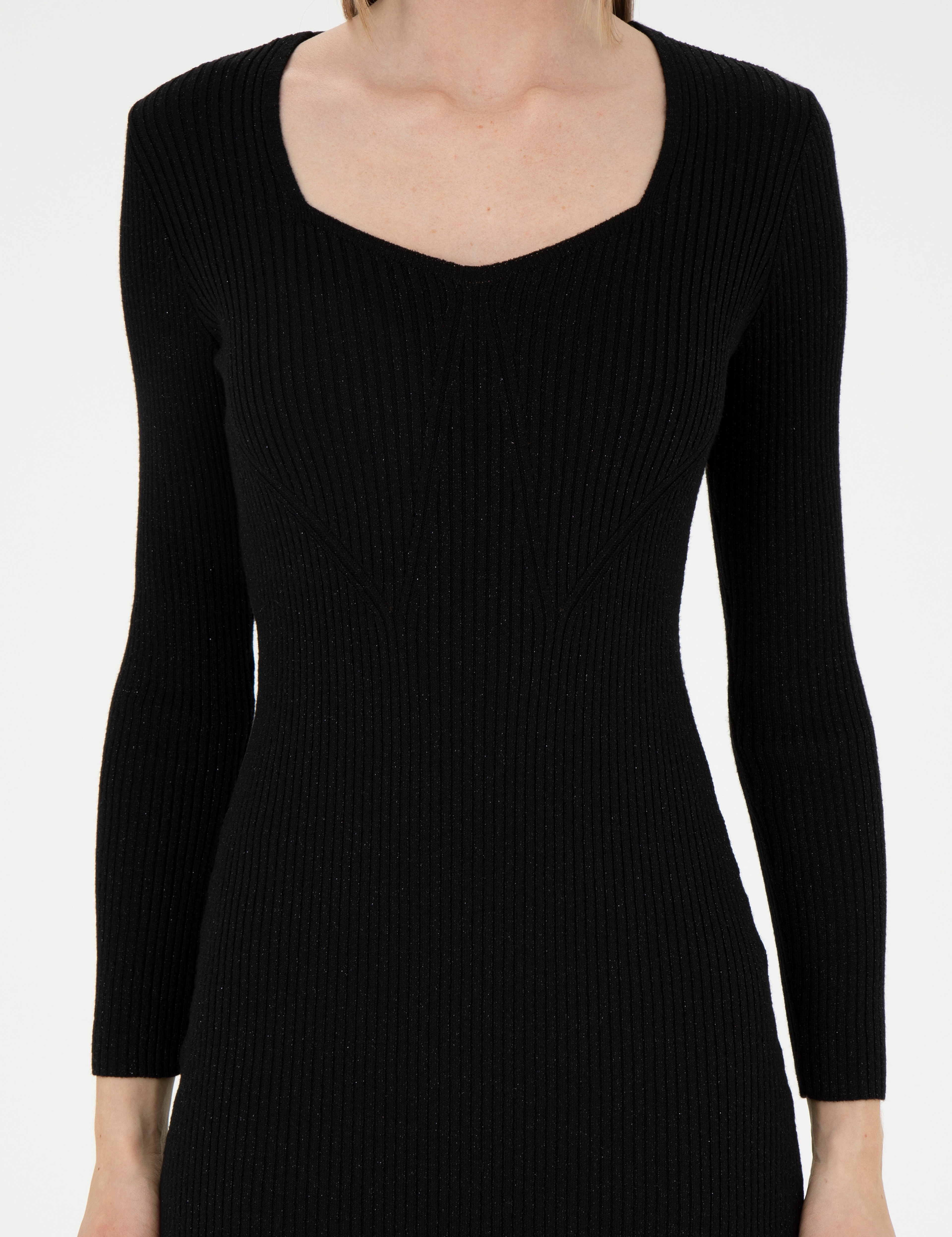Siyah Extra Slim Fit Triko Elbise