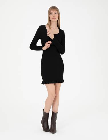 Siyah Ex. Slim Fit Triko Elbise