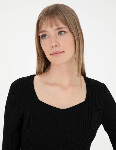 Siyah Ex. Slim Fit Triko Elbise