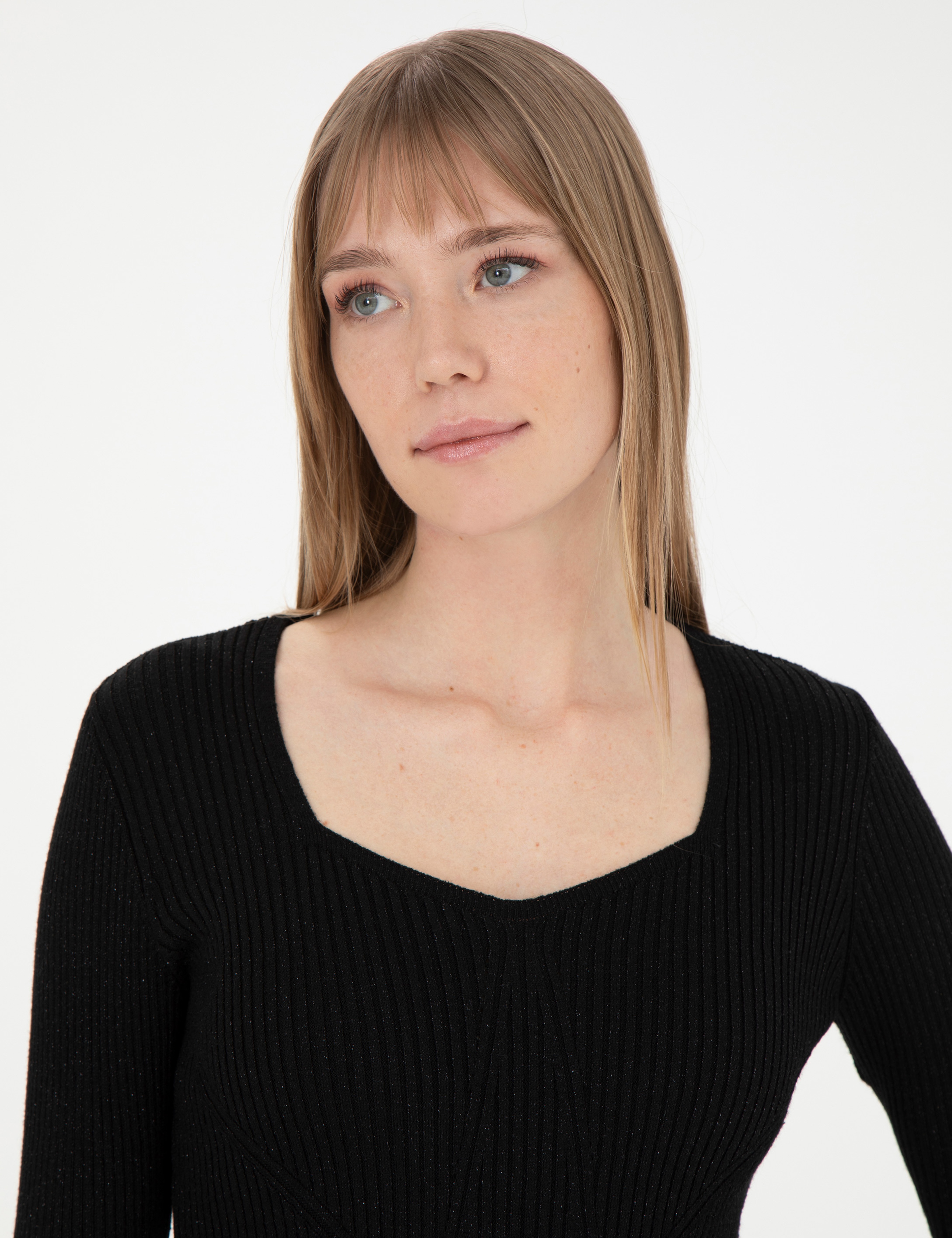 Siyah Extra Slim Fit Triko Elbise - Image 2