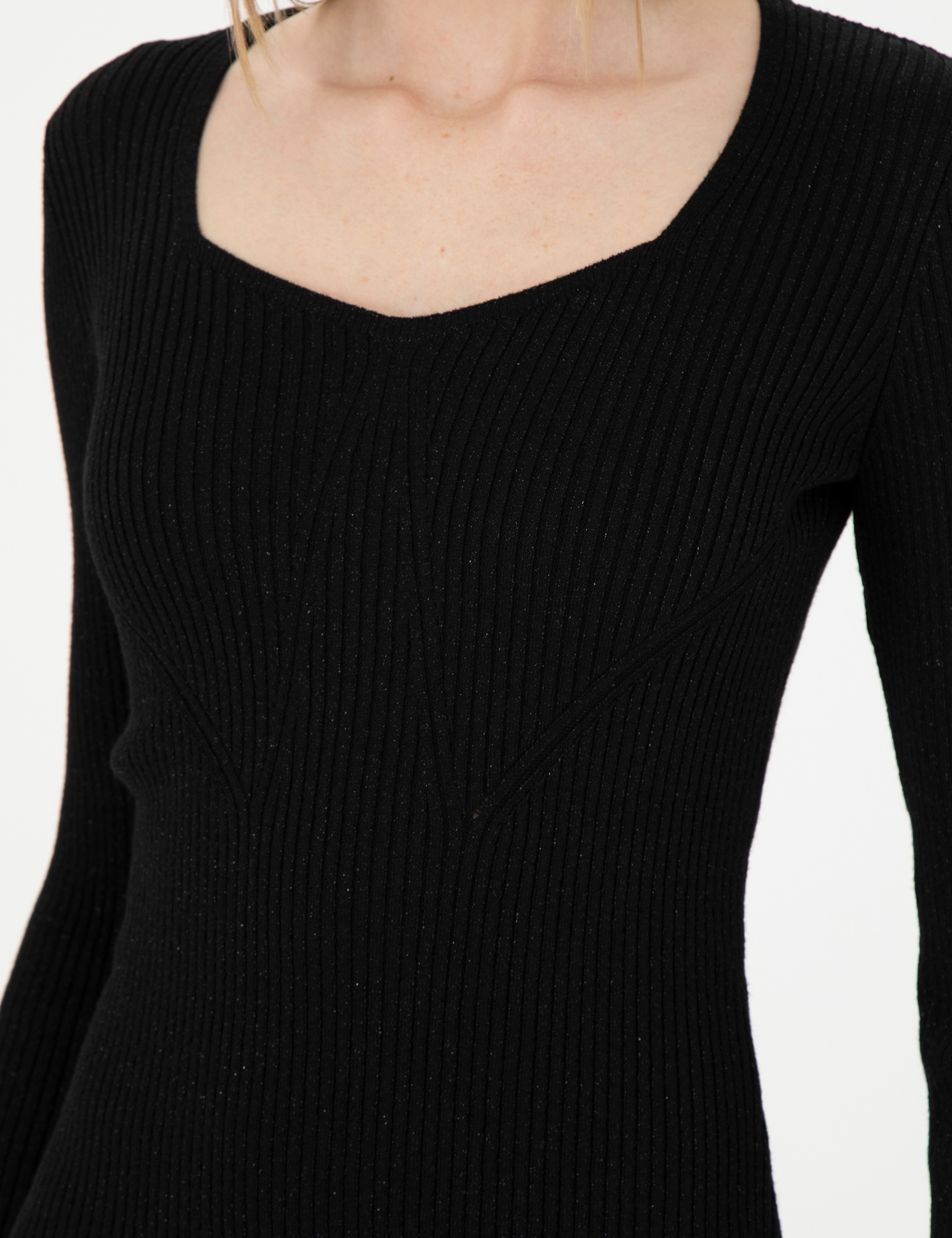 Siyah Extra Slim Fit Triko Elbise - Image 7