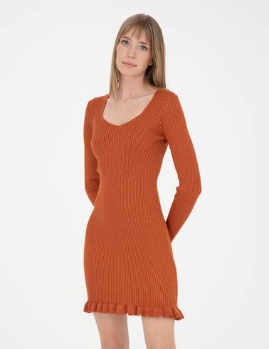 Kiremit Extra Slim Fit Triko Elbise