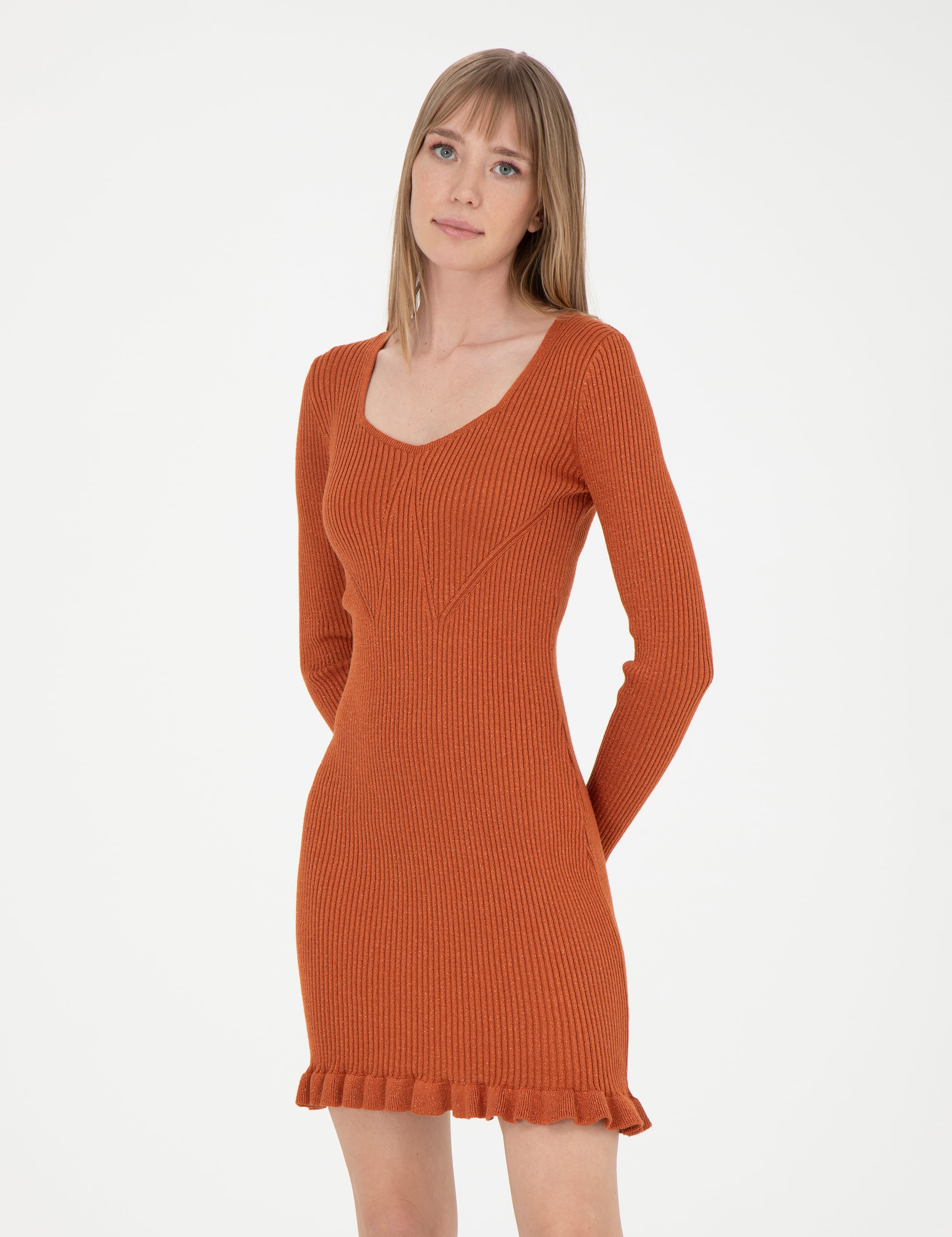 Kiremit Ex. Slim Fit Triko Elbise - Image 1
