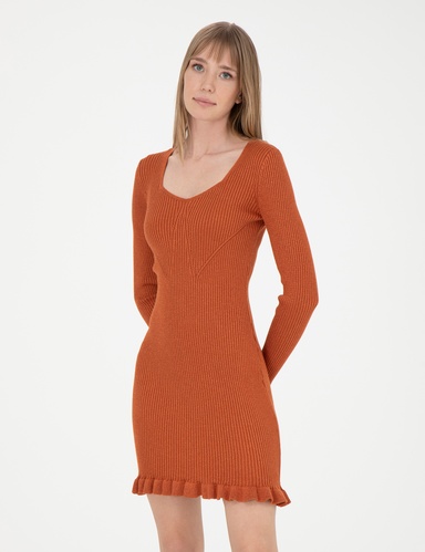 Kiremit Extra Slim Fit Triko Elbise
