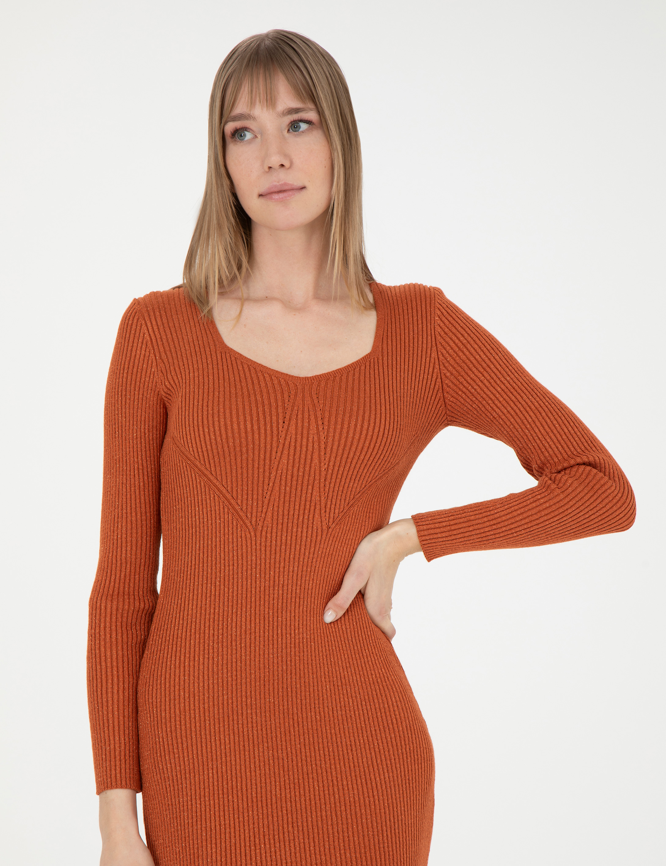 Pierre Cardin Kiremit Extra Slim Fit Triko Elbise görsel 3