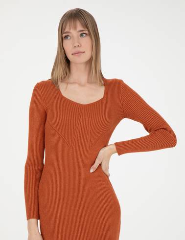 Kiremit Extra Slim Fit Triko Elbise