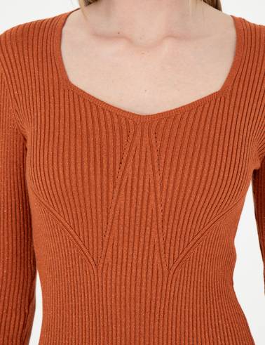 Kiremit Extra Slim Fit Triko Elbise