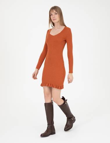 Kiremit Extra Slim Fit Triko Elbise