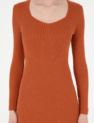 Kiremit Extra Slim Fit Triko Elbise