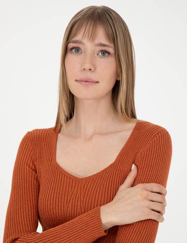 Kiremit Extra Slim Fit Triko Elbise