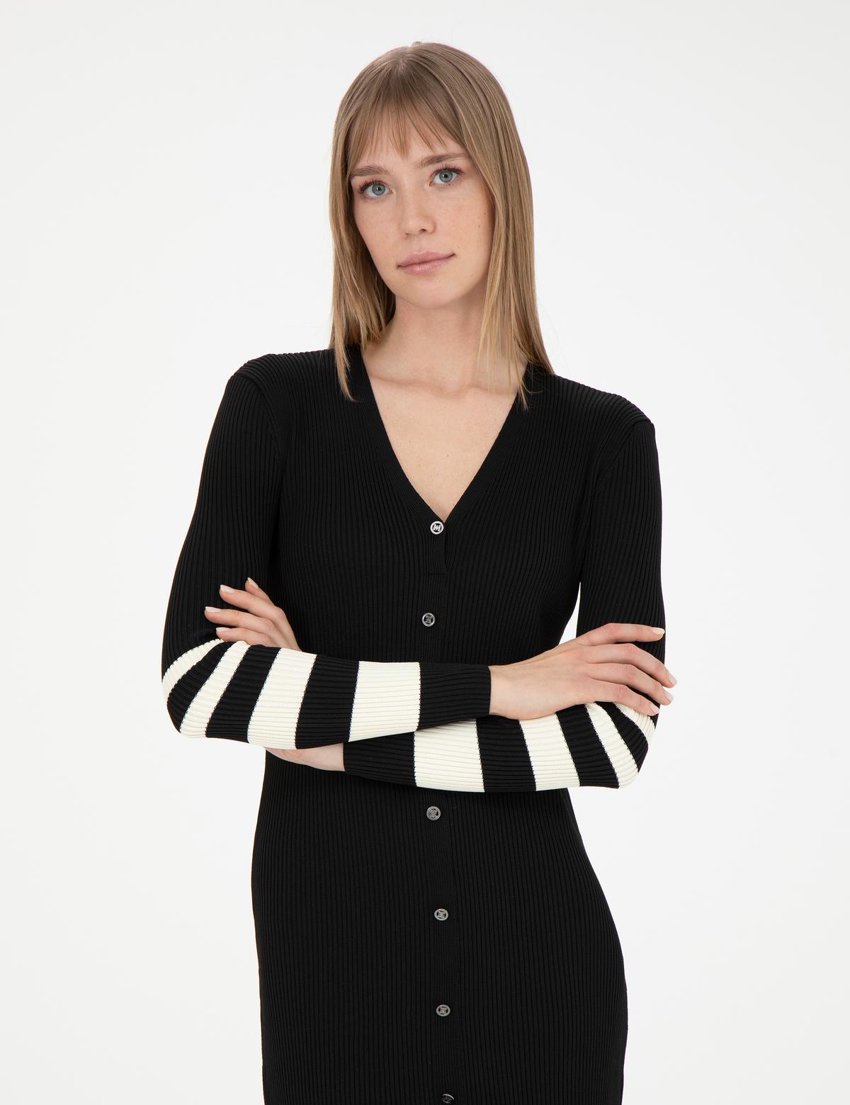 Siyah Slim Fit Triko Elbise - 50280284011