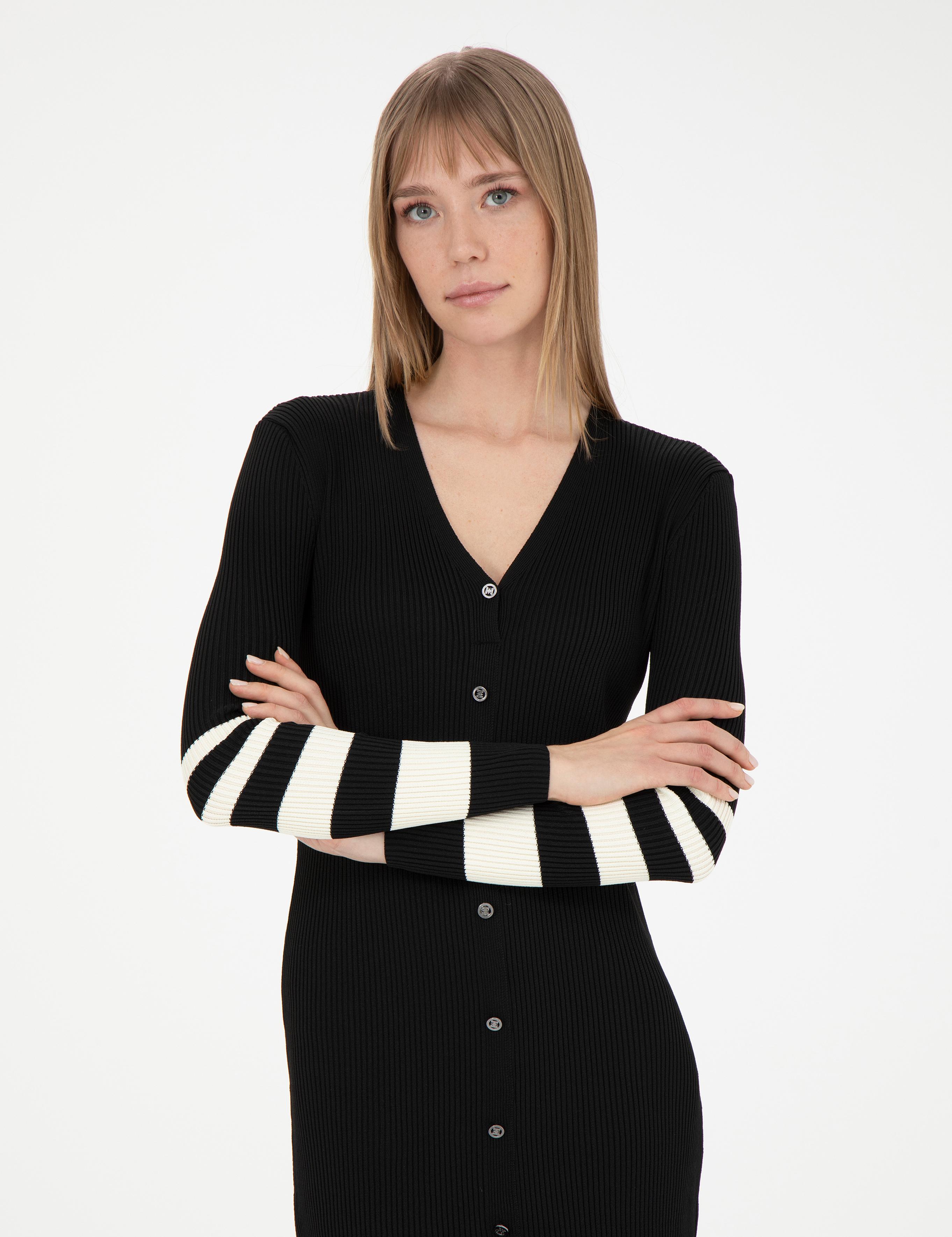 Siyah Slim Fit Triko Elbise