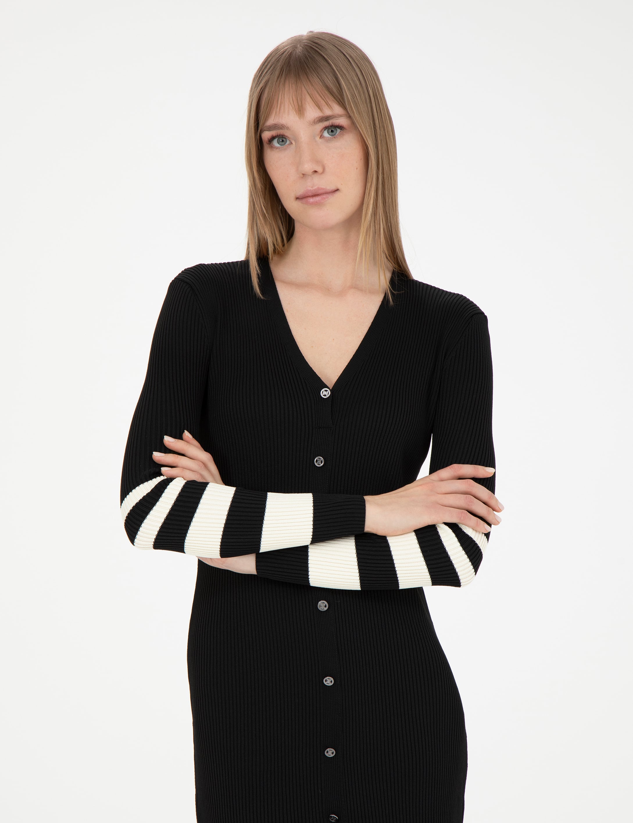 Siyah Slim Fit Triko Elbise - Image 4