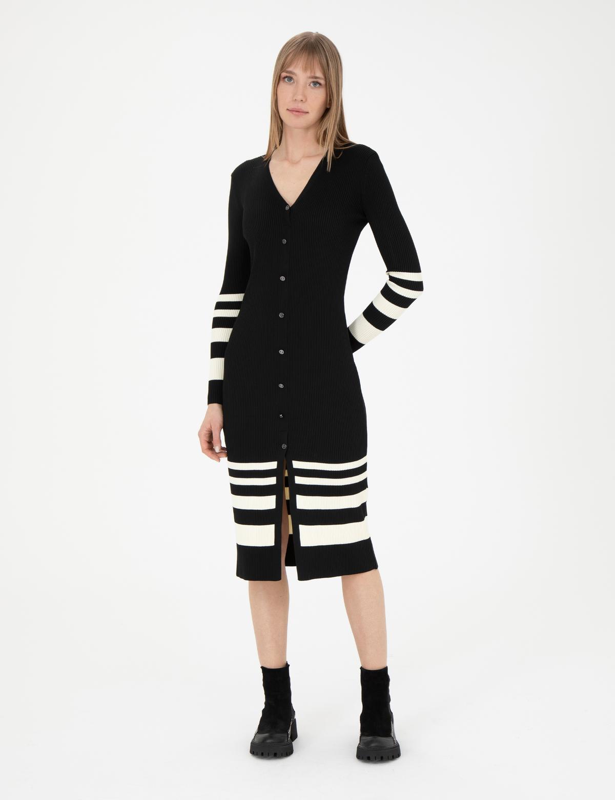 Siyah Slim Fit Triko Elbise - 50280284011