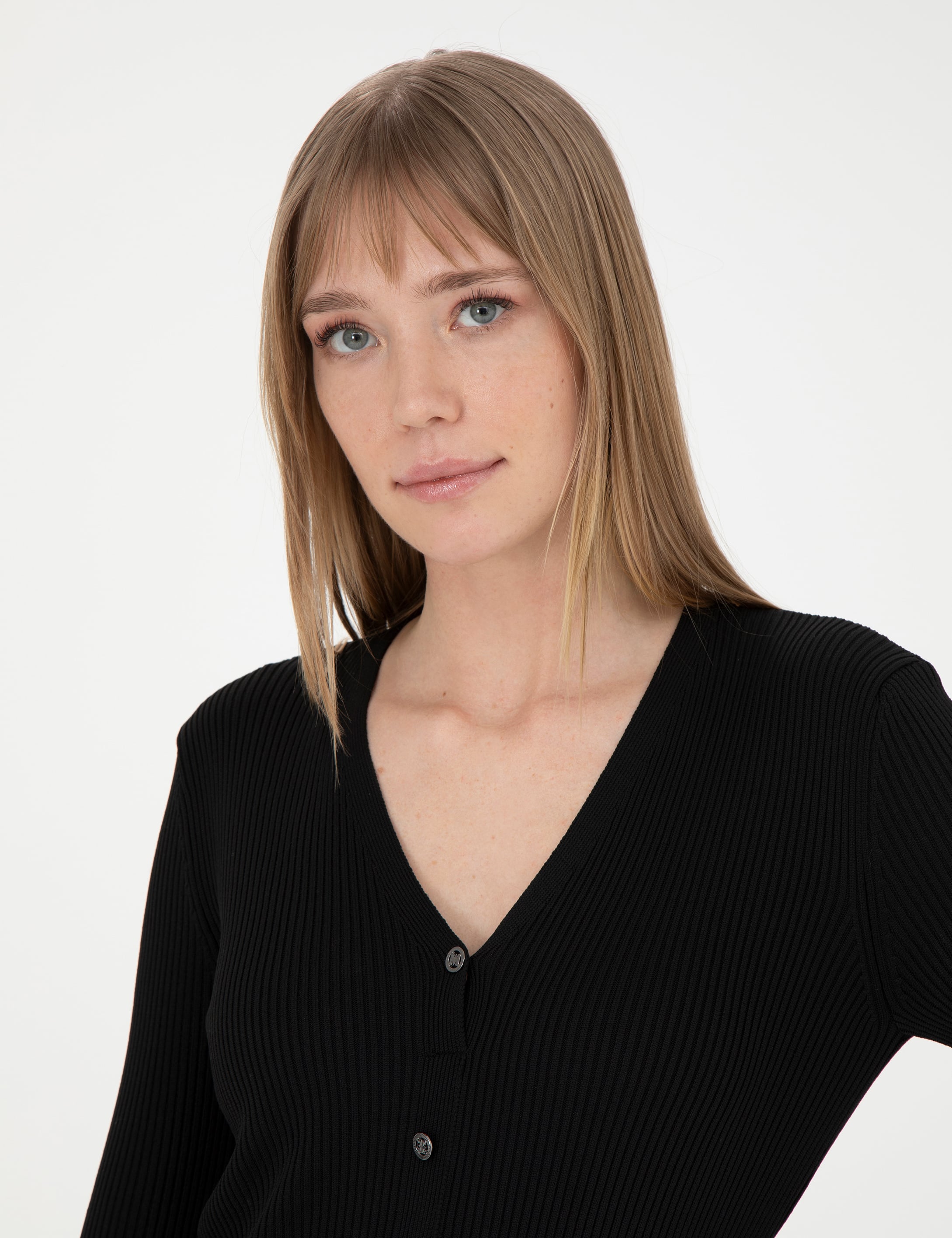 Siyah Slim Fit Triko Elbise - Image 2