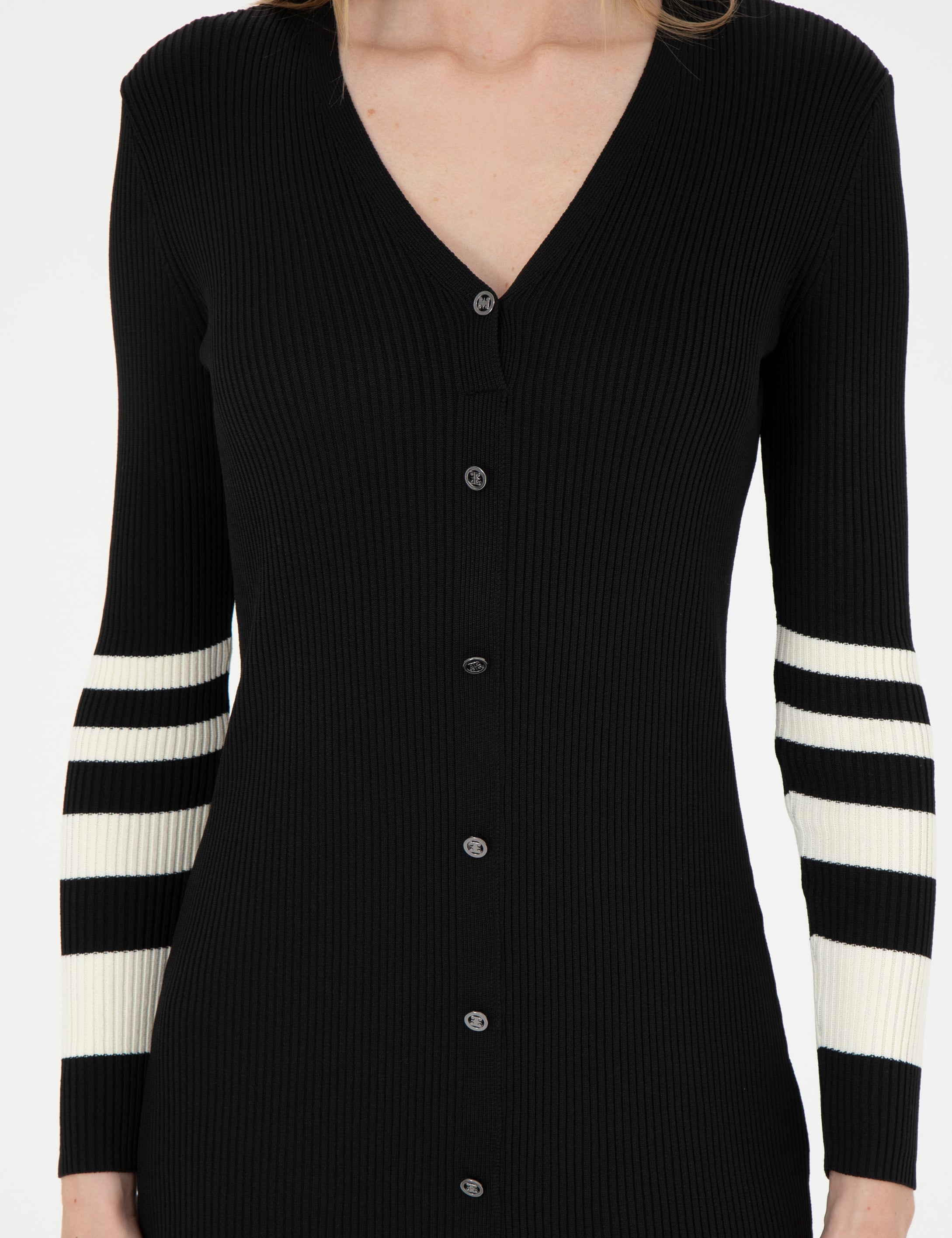 Siyah Slim Fit Triko Elbise - Image 6