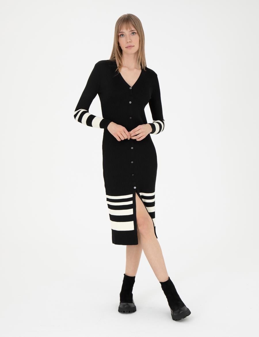 Siyah Slim Fit Triko Elbise