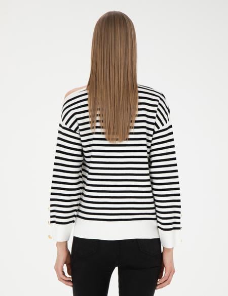 Beyaz Omuz Detaylı Comfort Fit Kazak - 50280229013