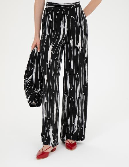 Siyah Cupro Desenli Wide Leg Pantolon - 50284525006