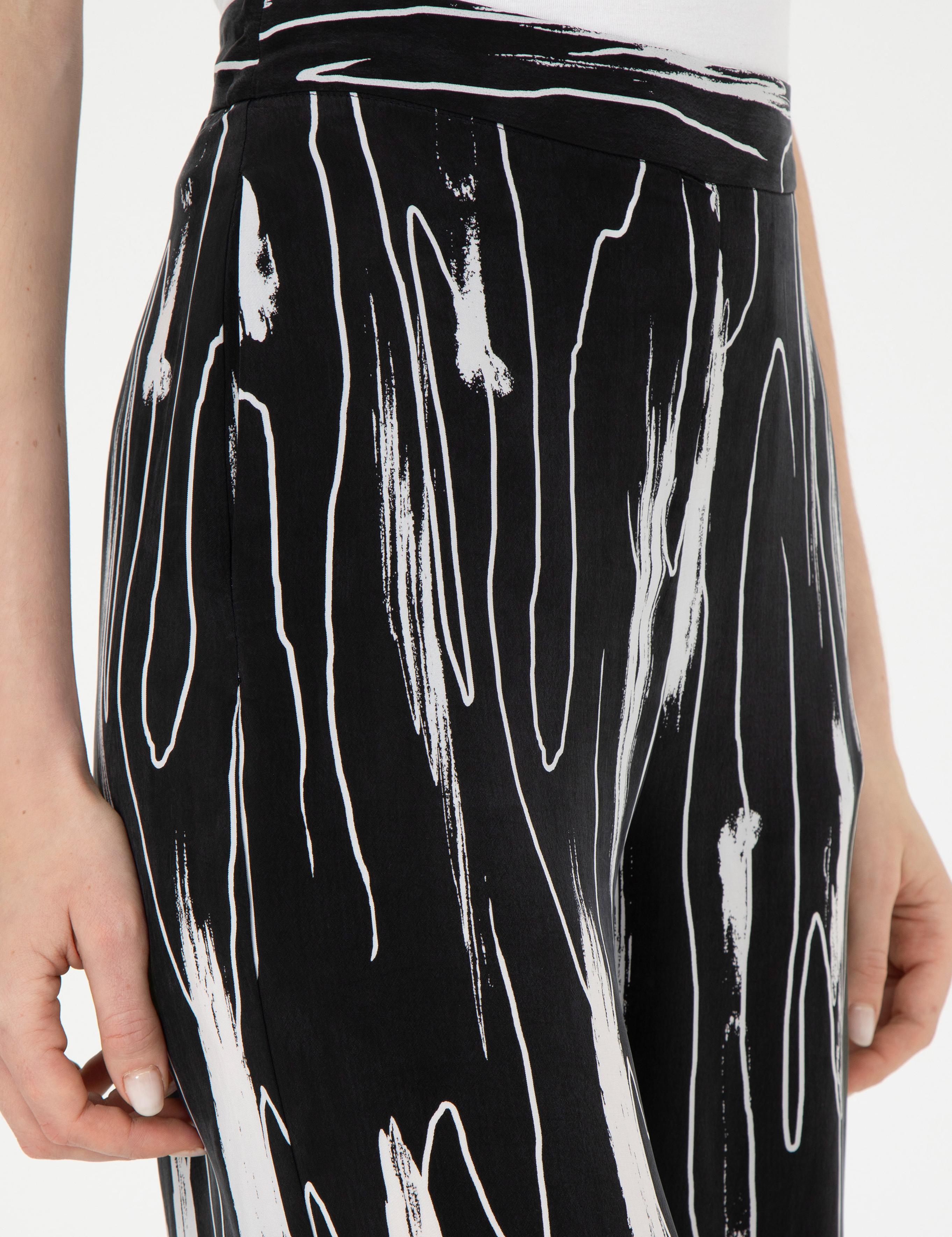 Siyah Cupro Desenli Wide Leg Pantolon