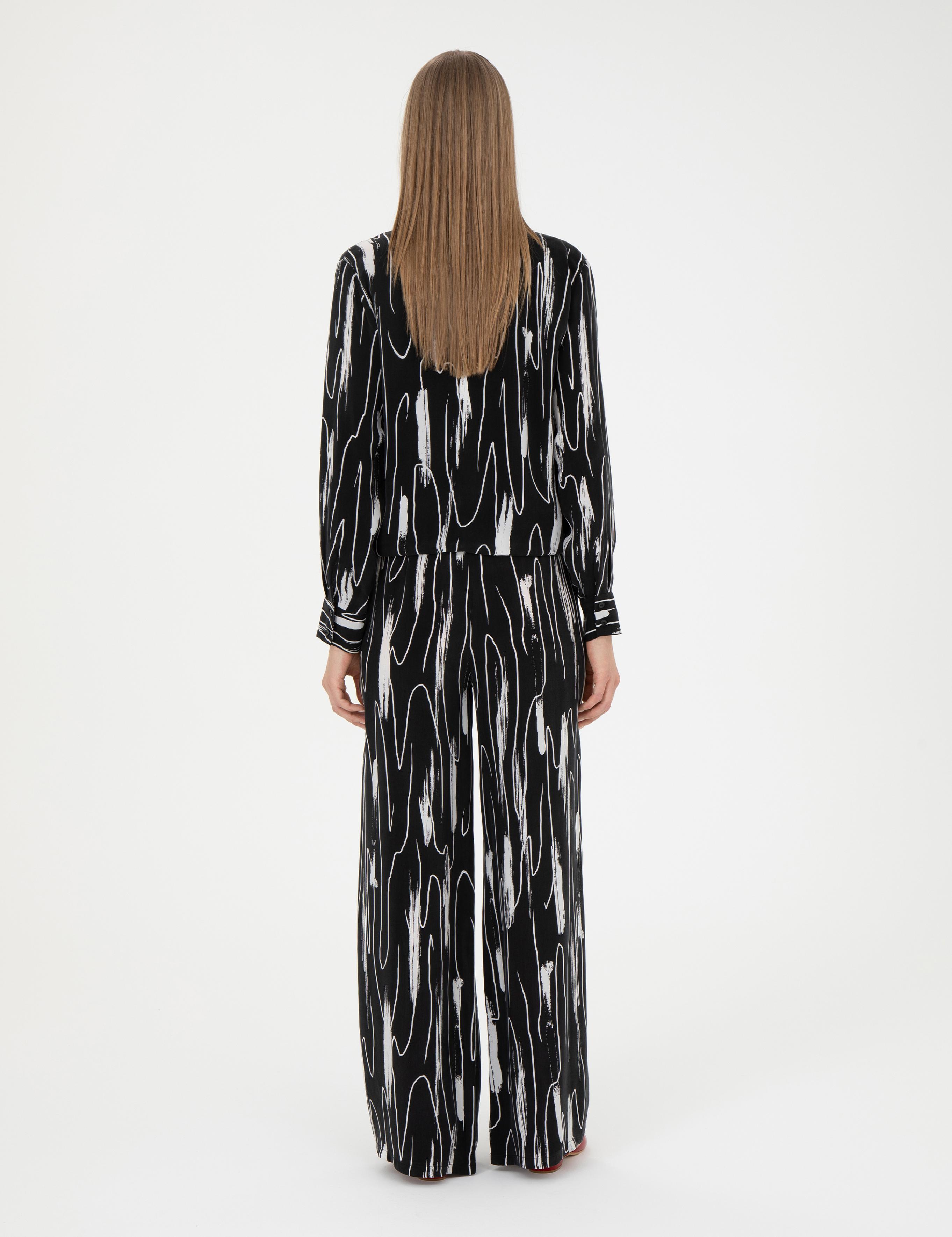 Siyah Cupro Desenli Wide Leg Pantolon