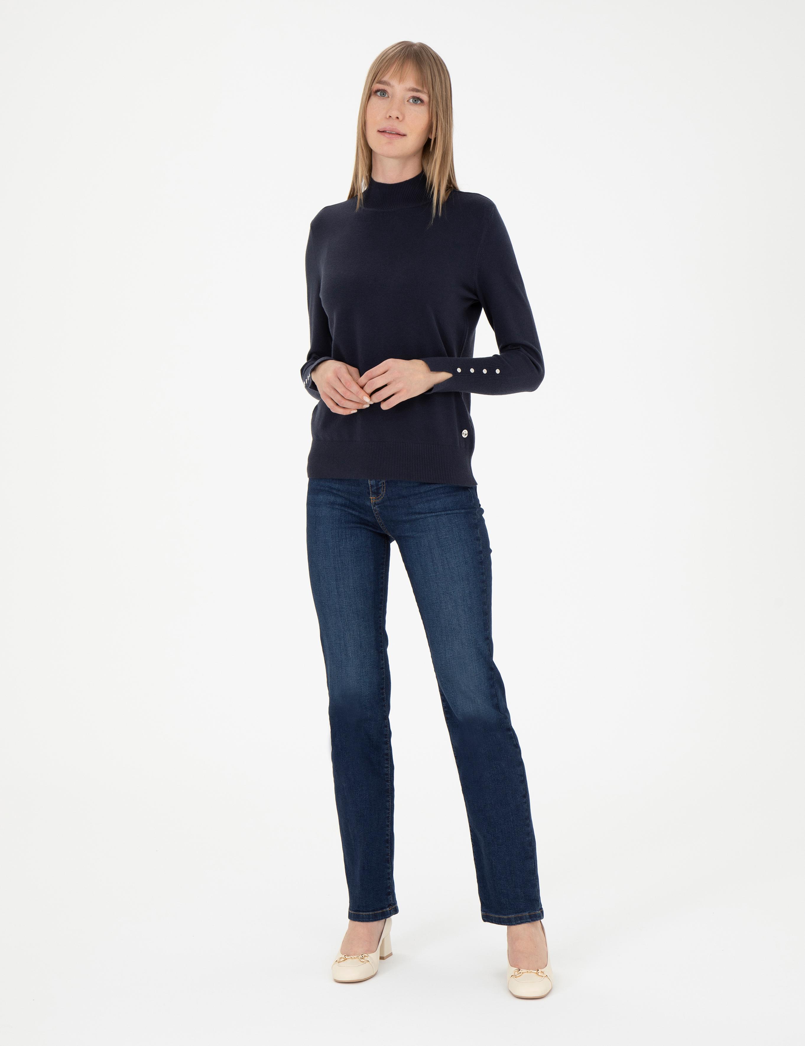 Lacivert Slim Fit Yarım Balıkçı Yaka Kazak