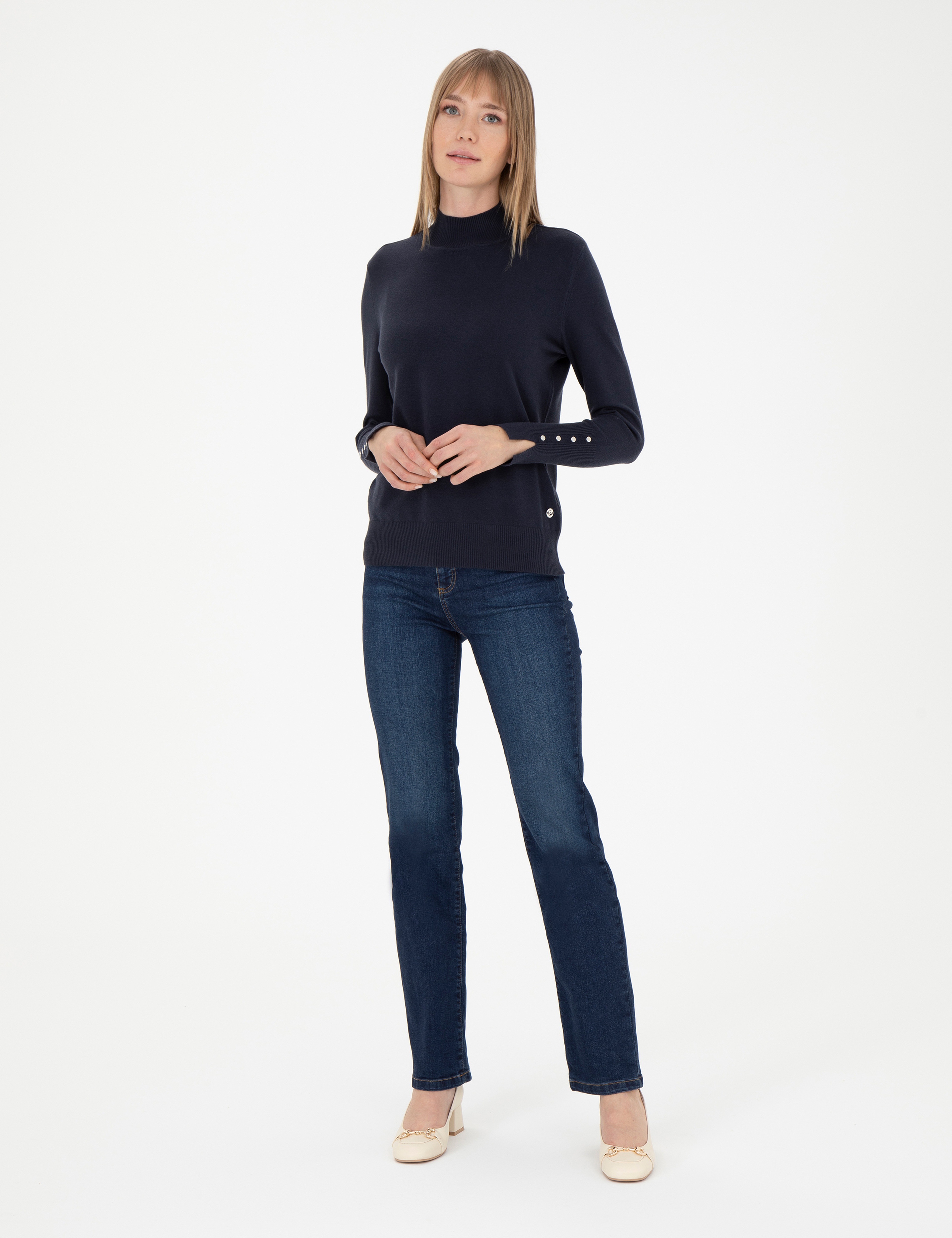 Lacivert Slim Fit Yarım Balıkçı Yaka Kazak