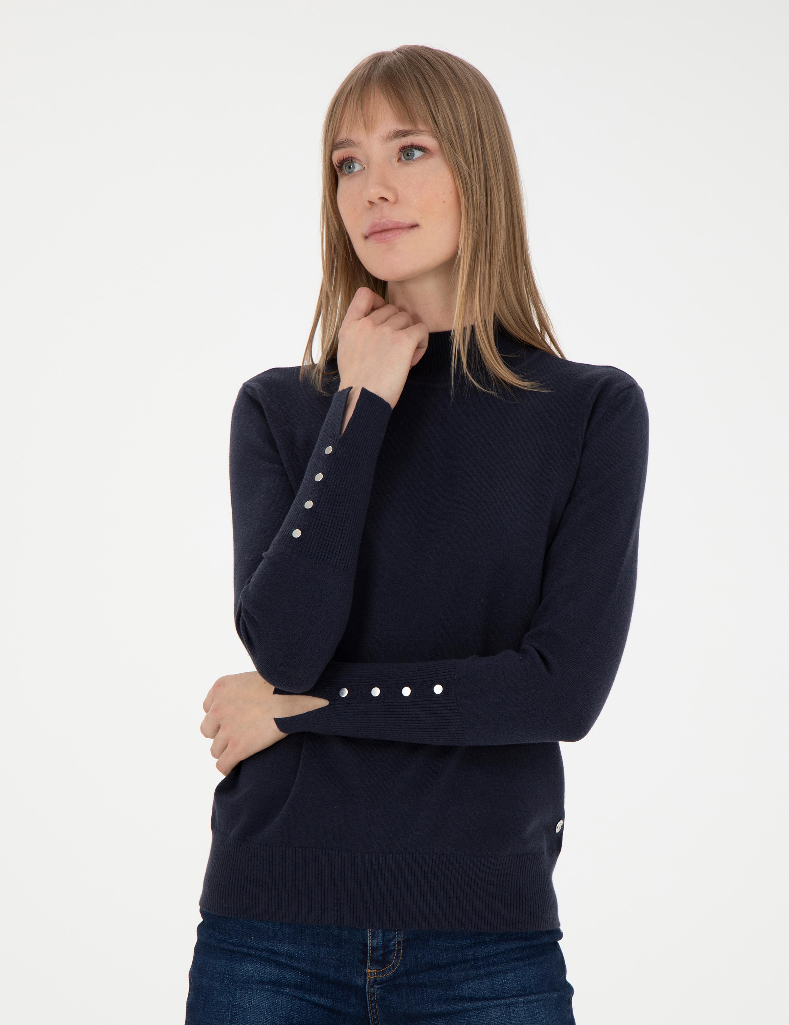 Lacivert Slim Fit Yarım Balıkçı Yaka Kazak