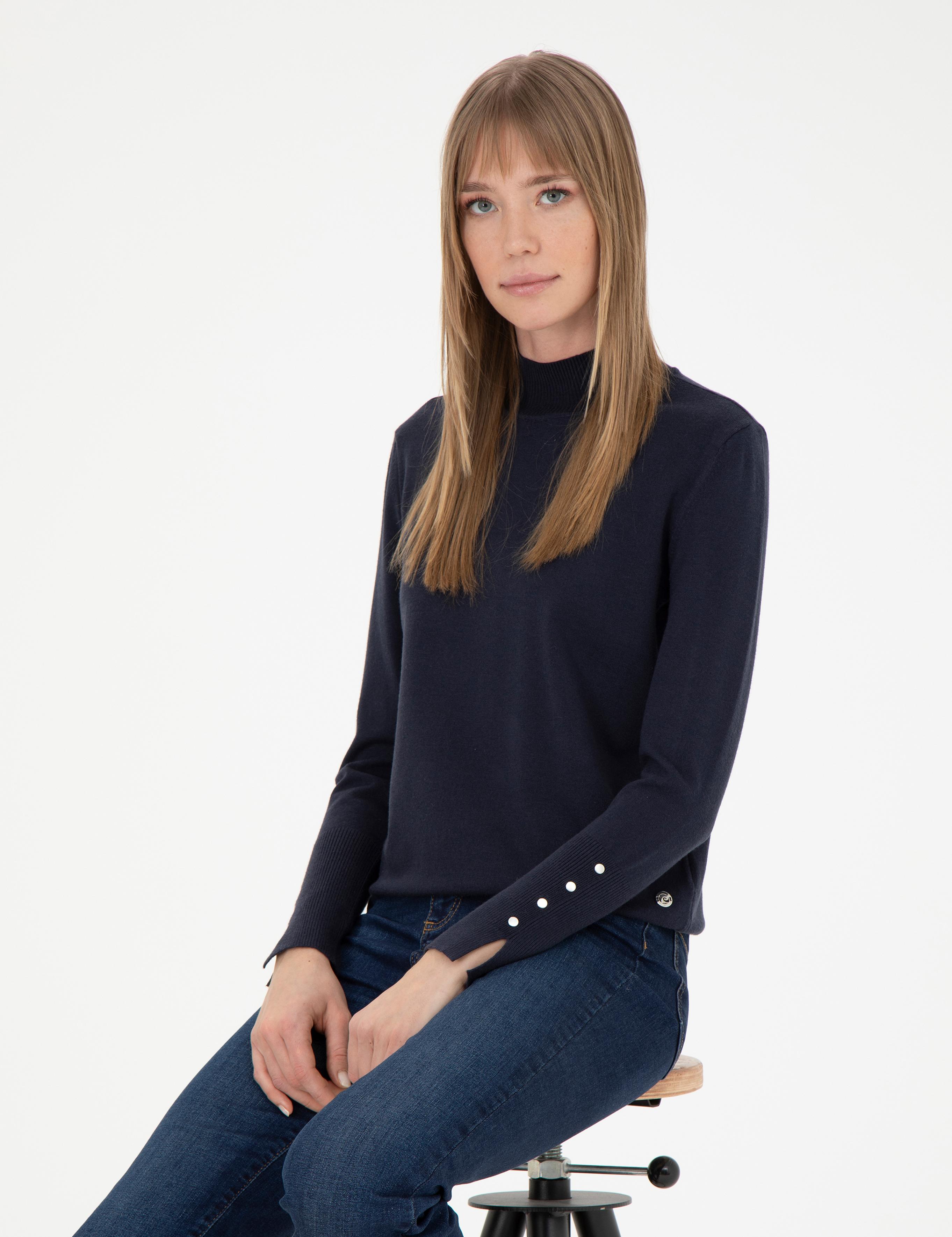 Lacivert Slim Fit Yarım Balıkçı Yaka Kazak