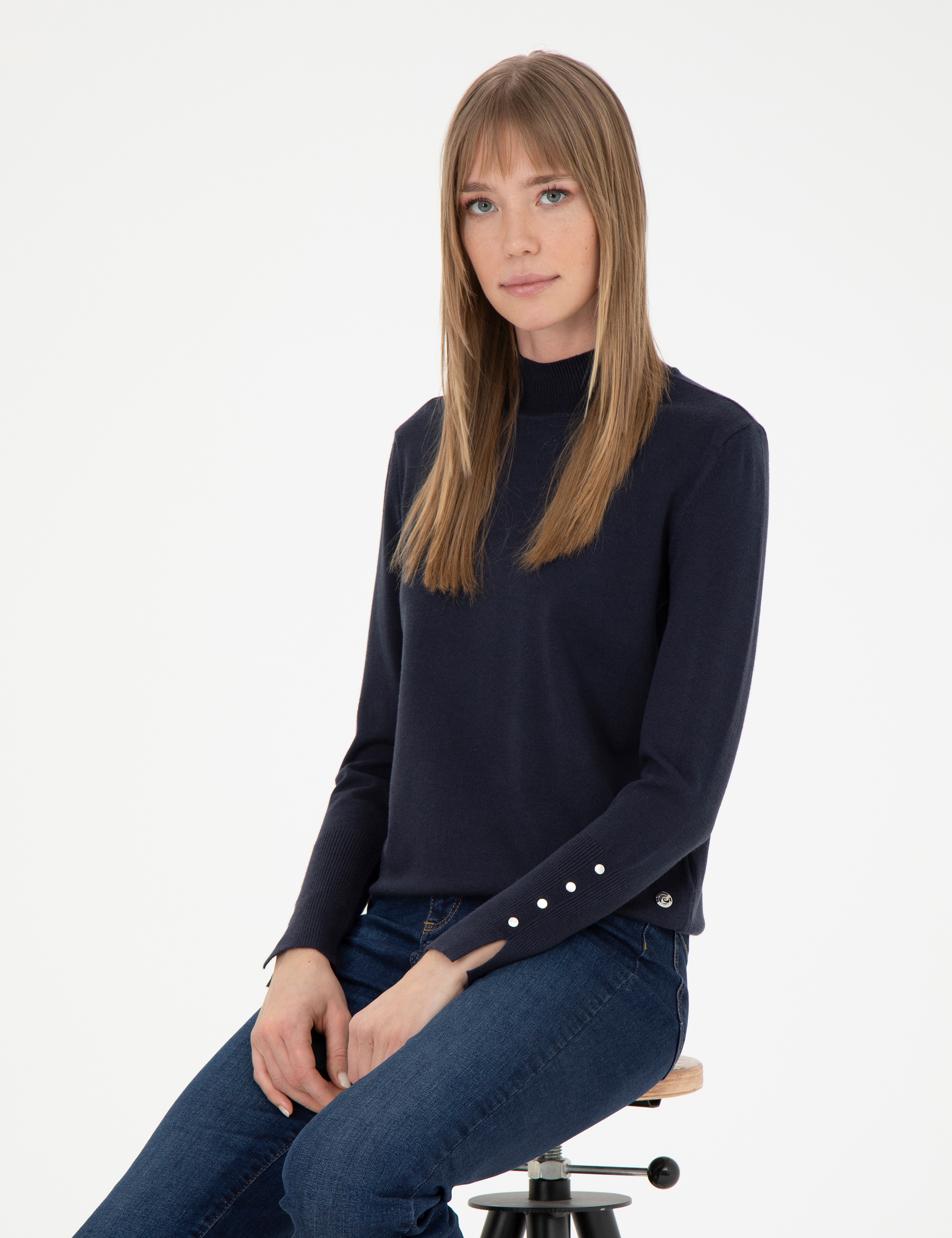 Lacivert Slim Fit Yarım Balıkçı Yaka Kazak - Image 1