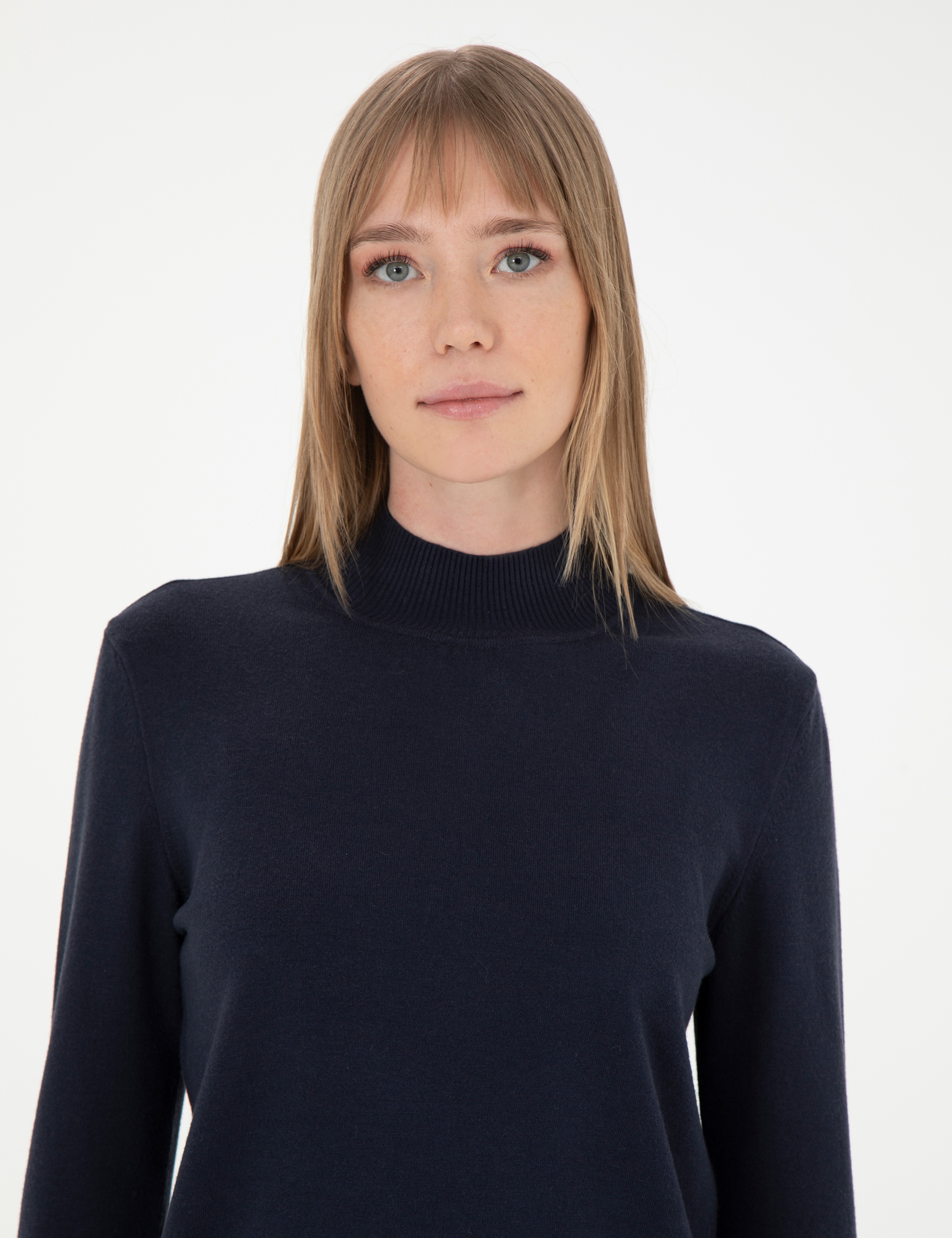Lacivert Slim Fit Yarım Balıkçı Yaka Kazak