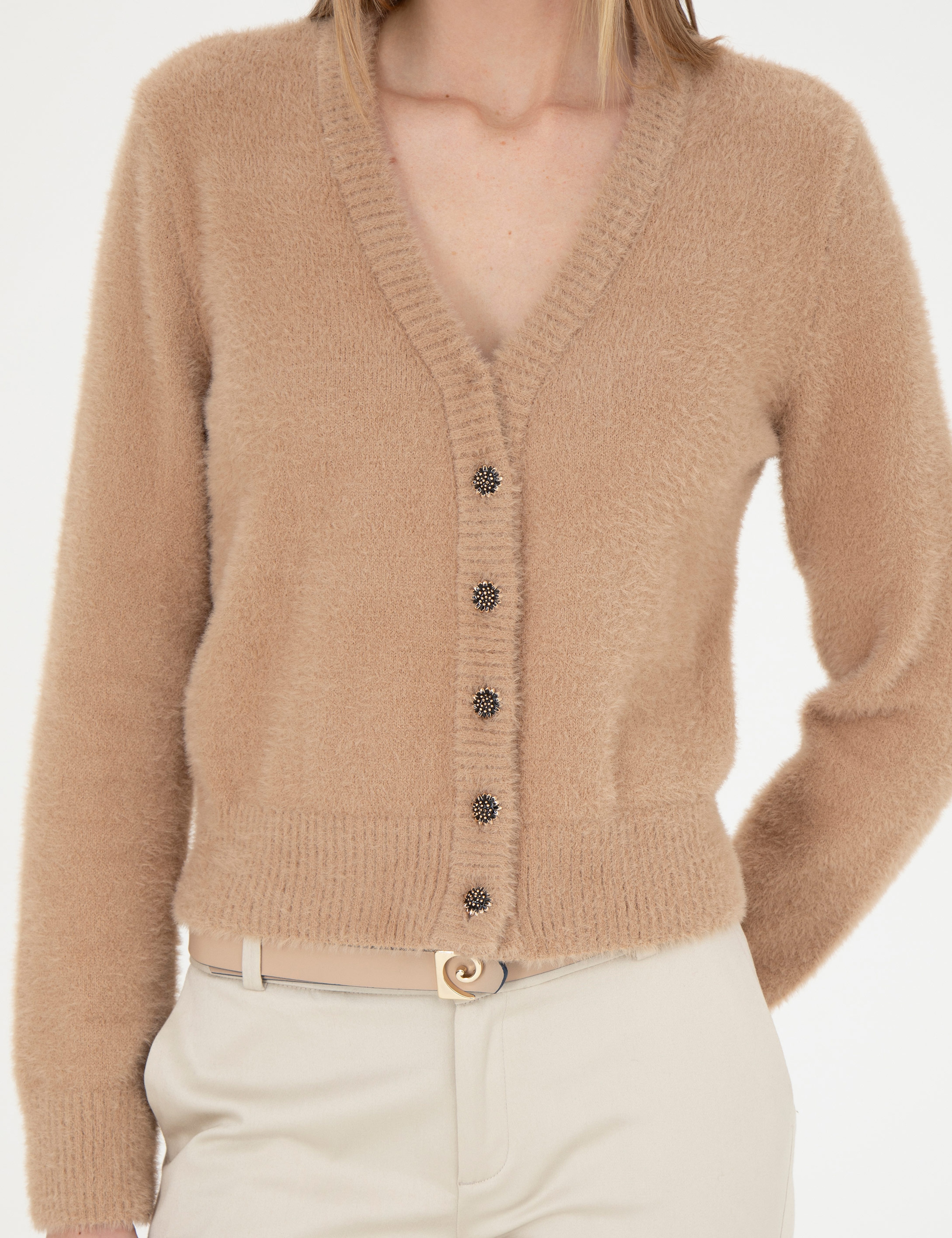 Bej Regular Fit Triko Hırka - Image 6