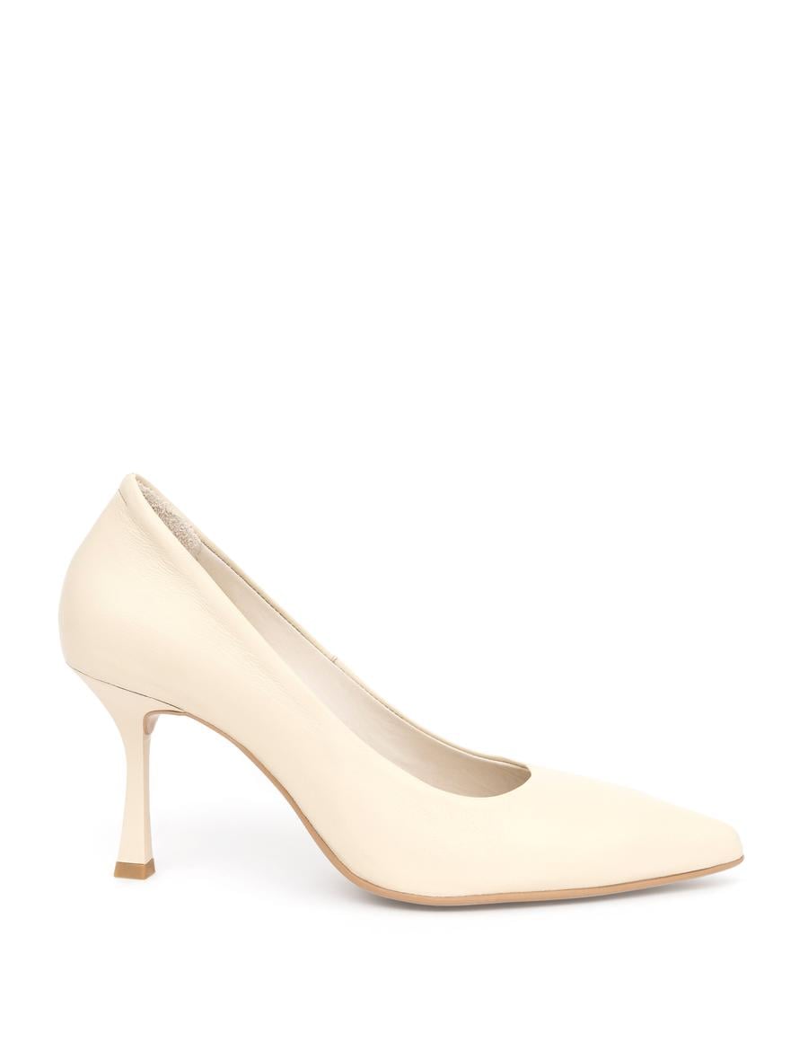 Krem Deri Topuklu Ayakkabı