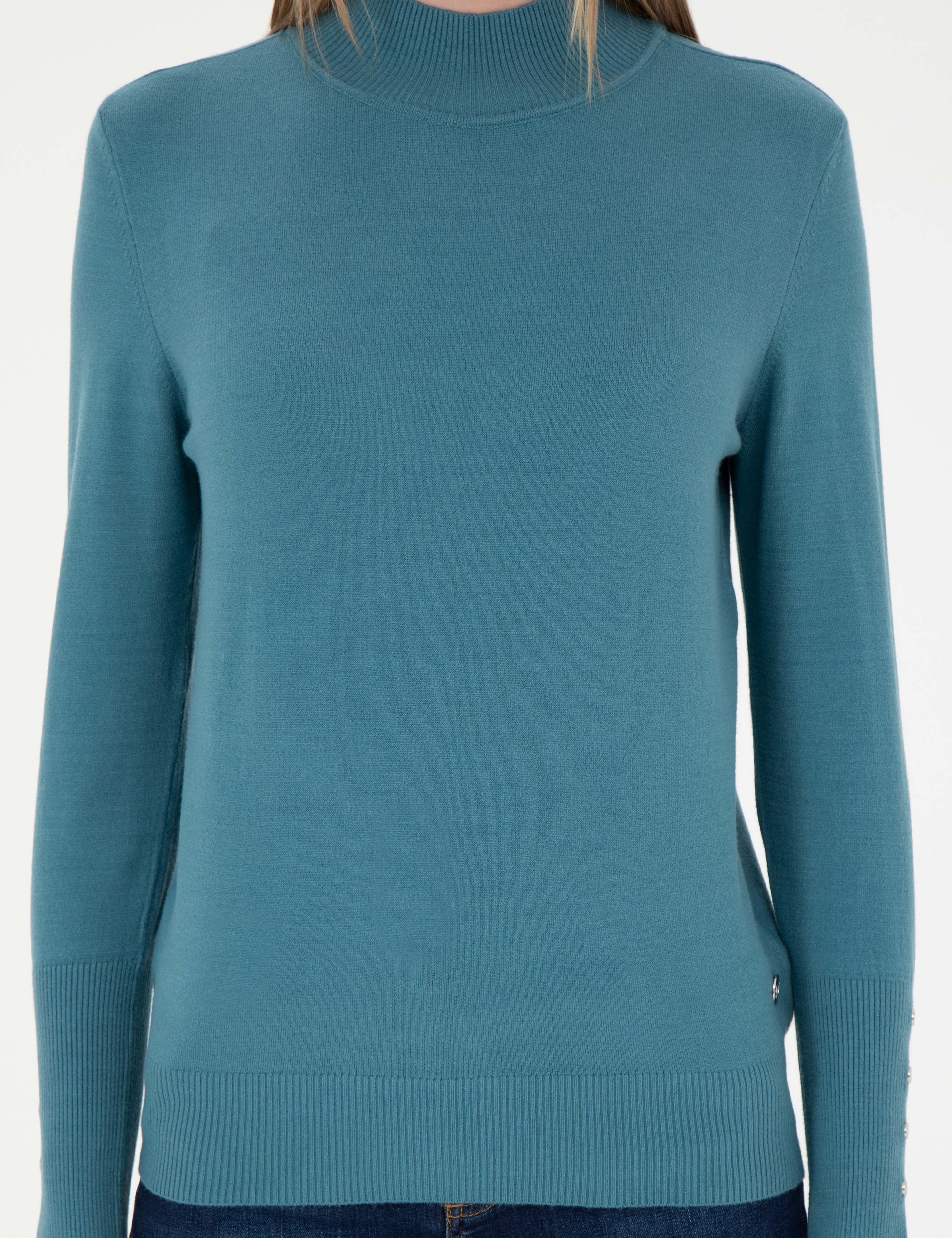 Petrol Slim Fit Yarım Balıkçı Basic Kazak - Image 6