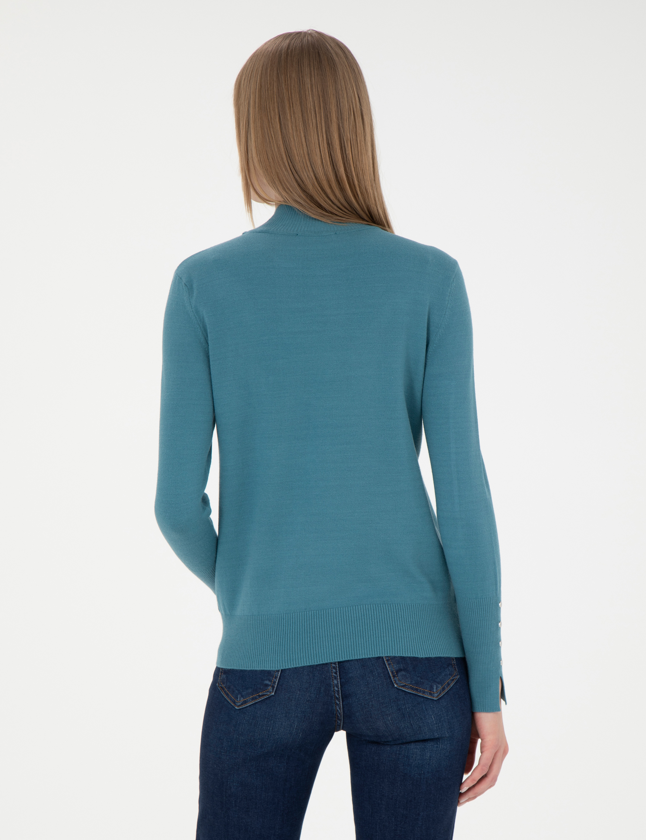 Petrol Slim Fit Yarım Balıkçı Basic Kazak - Image 5