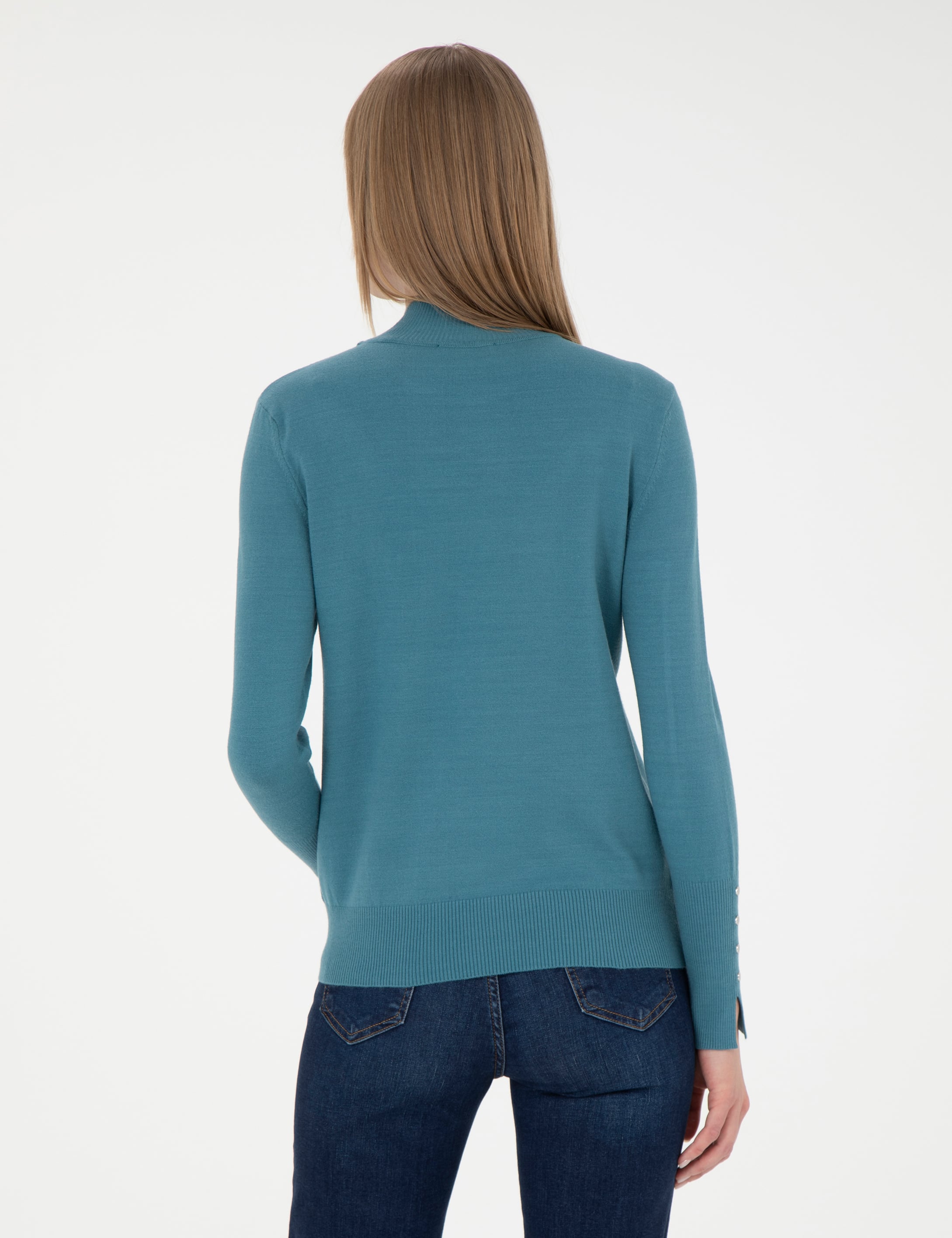 Petrol Slim Fit Yarım Balıkçı Basic Kazak