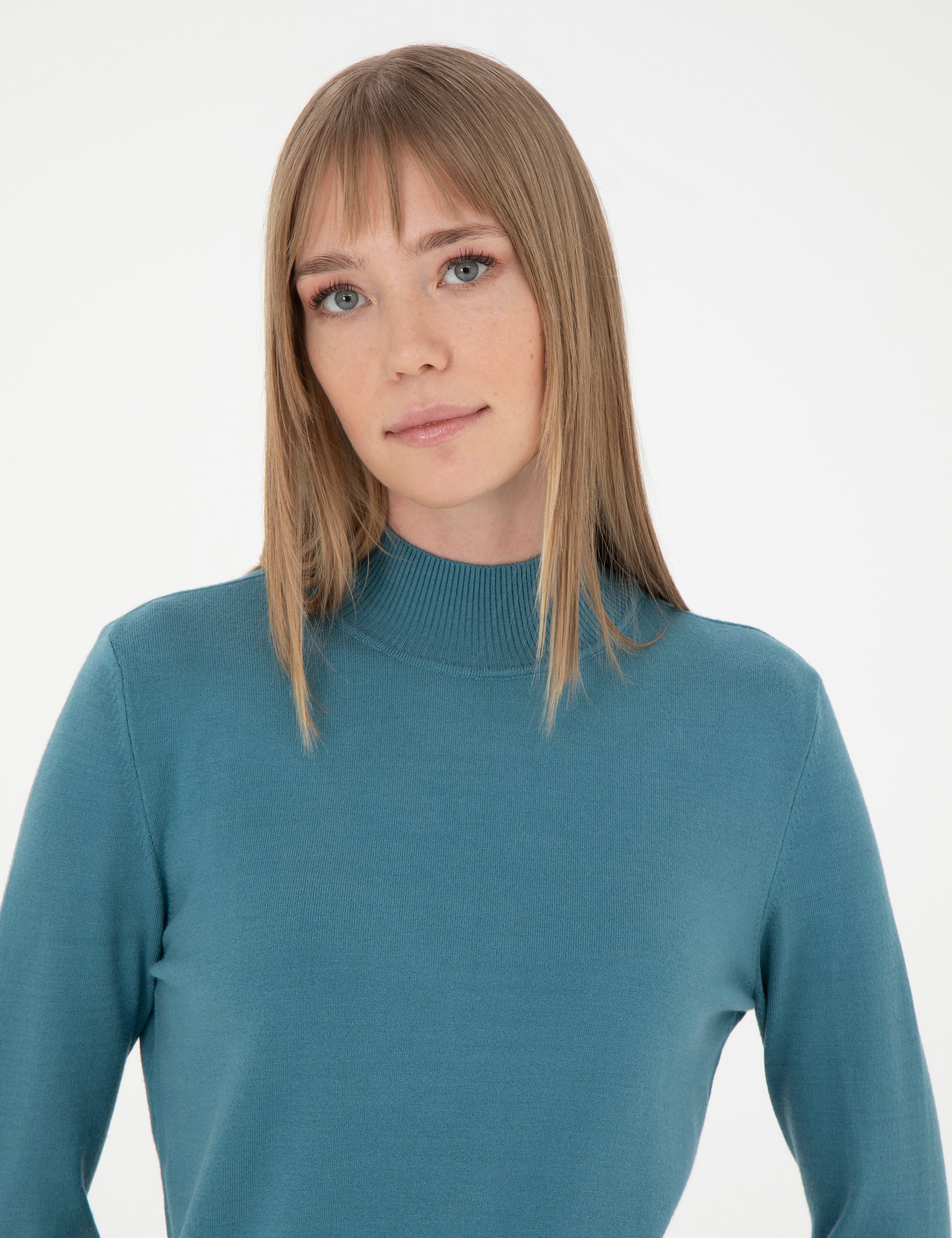 Petrol Slim Fit Yarım Balıkçı Basic Kazak - Image 2