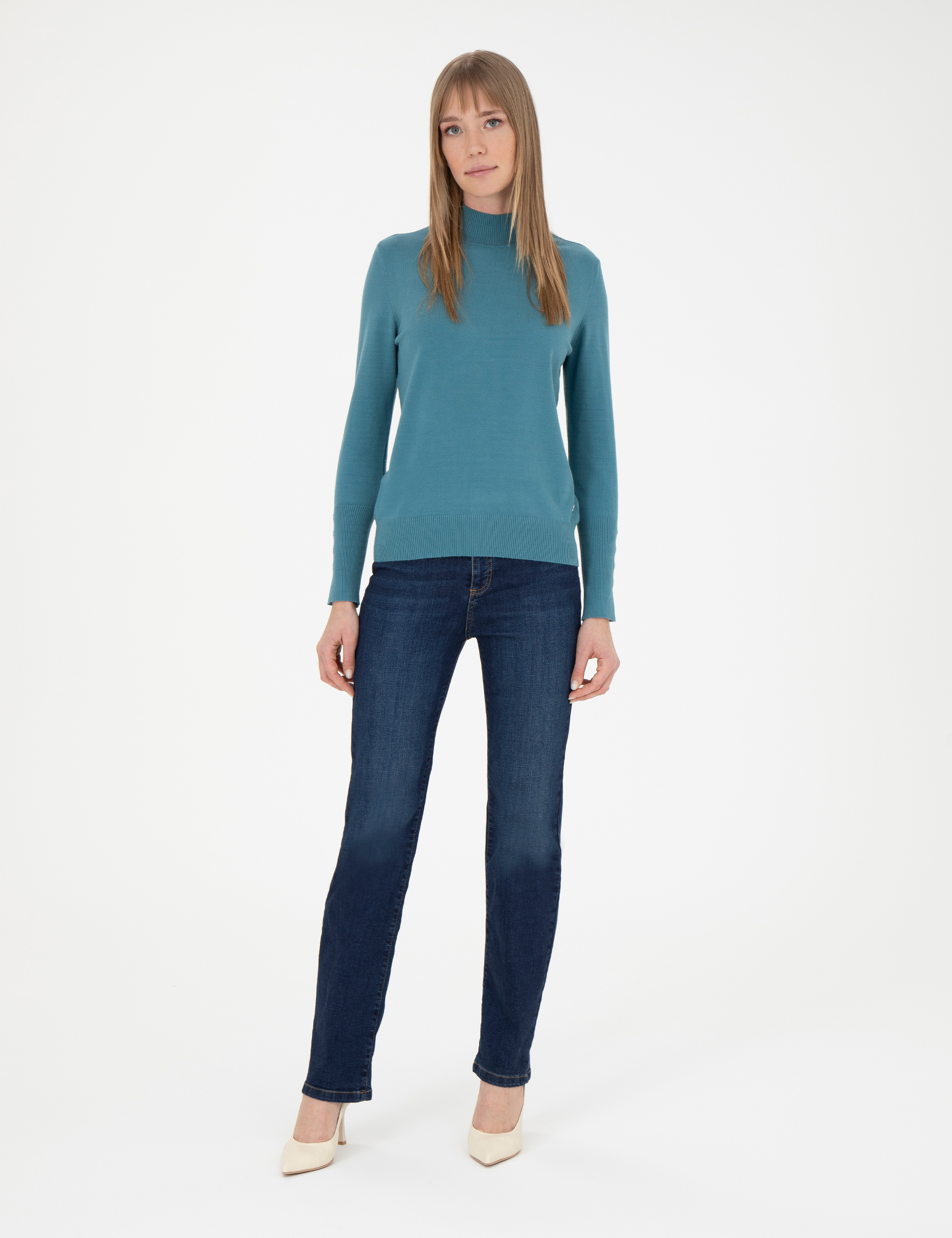 Petrol Slim Fit Yarım Balıkçı Basic Kazak